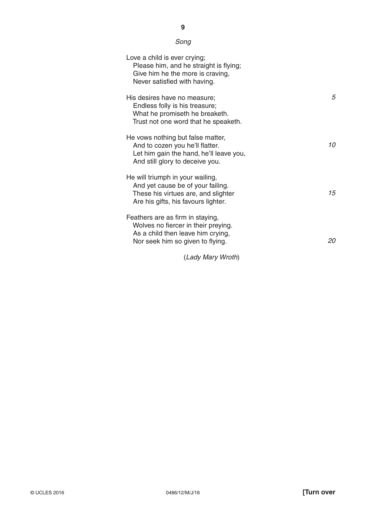 Cambridge IGCSE English - Literature 0486 2016 May/June Paper 1 · Variant 2 question paper, page 9 of 28