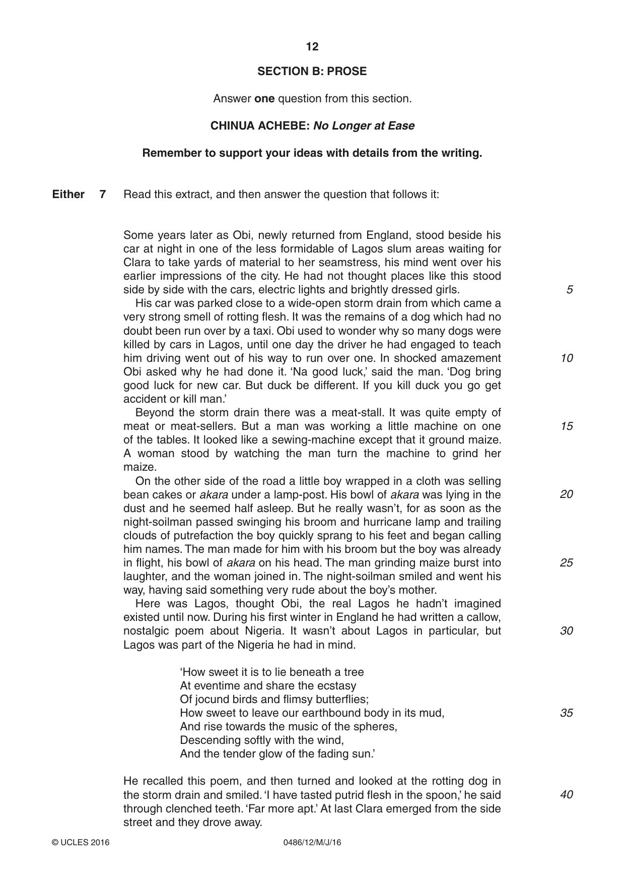 Cambridge IGCSE English - Literature 0486 2016 May/June Paper 1 · Variant 2 question paper, page 12 of 28
