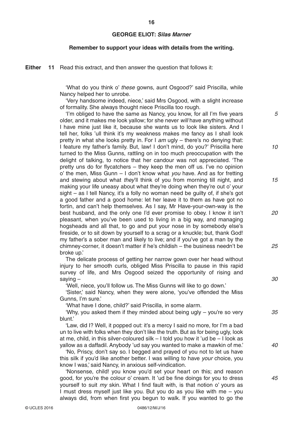 Cambridge IGCSE English - Literature 0486 2016 May/June Paper 1 · Variant 2 question paper, page 16 of 28