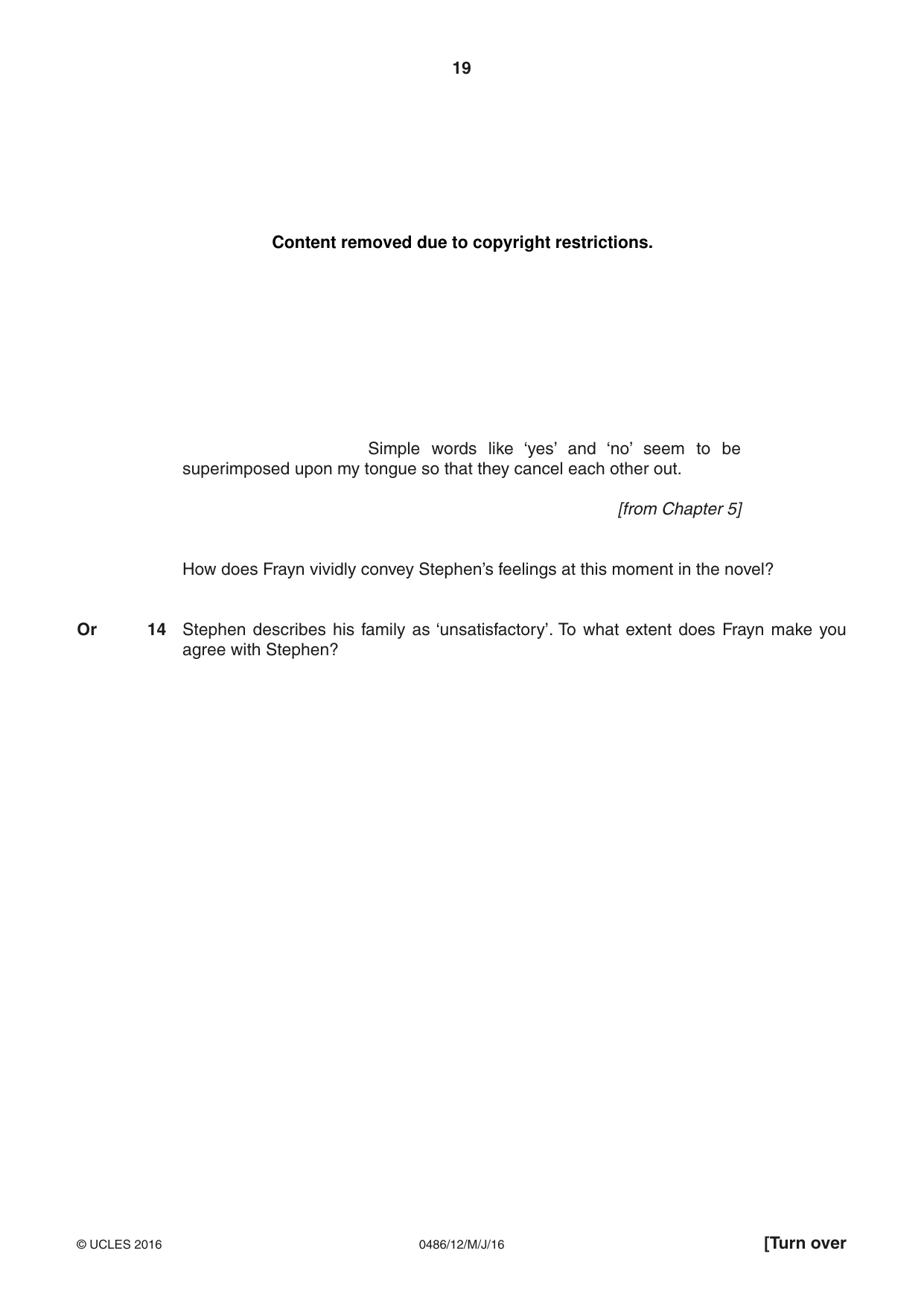 Cambridge IGCSE English - Literature 0486 2016 May/June Paper 1 · Variant 2 question paper, page 19 of 28