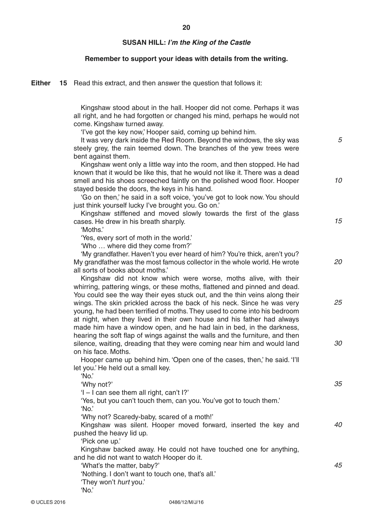 Cambridge IGCSE English - Literature 0486 2016 May/June Paper 1 · Variant 2 question paper, page 20 of 28