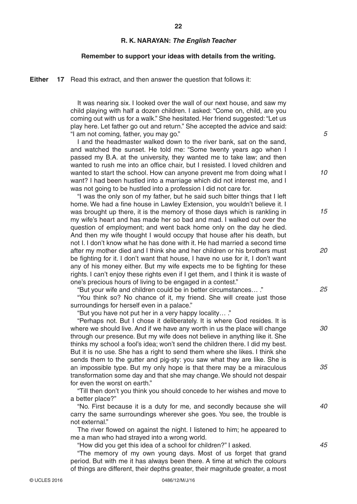 Cambridge IGCSE English - Literature 0486 2016 May/June Paper 1 · Variant 2 question paper, page 22 of 28
