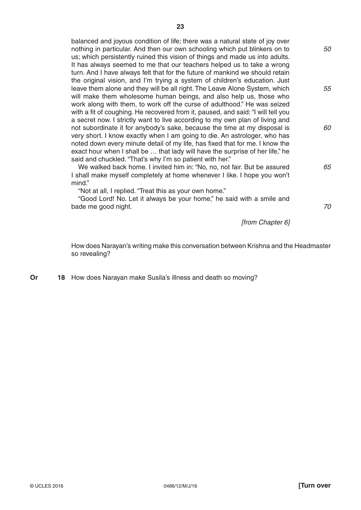 Cambridge IGCSE English - Literature 0486 2016 May/June Paper 1 · Variant 2 question paper, page 23 of 28