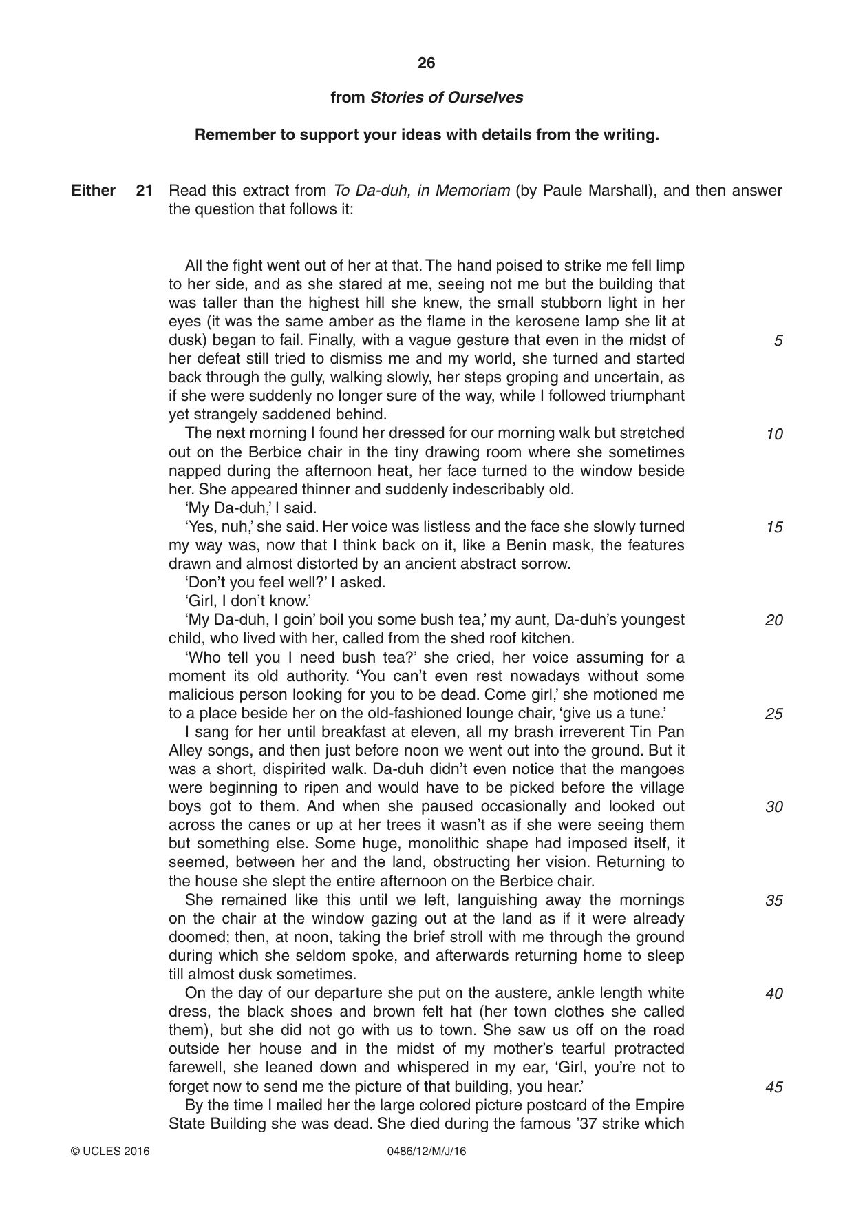 Cambridge IGCSE English - Literature 0486 2016 May/June Paper 1 · Variant 2 question paper, page 26 of 28