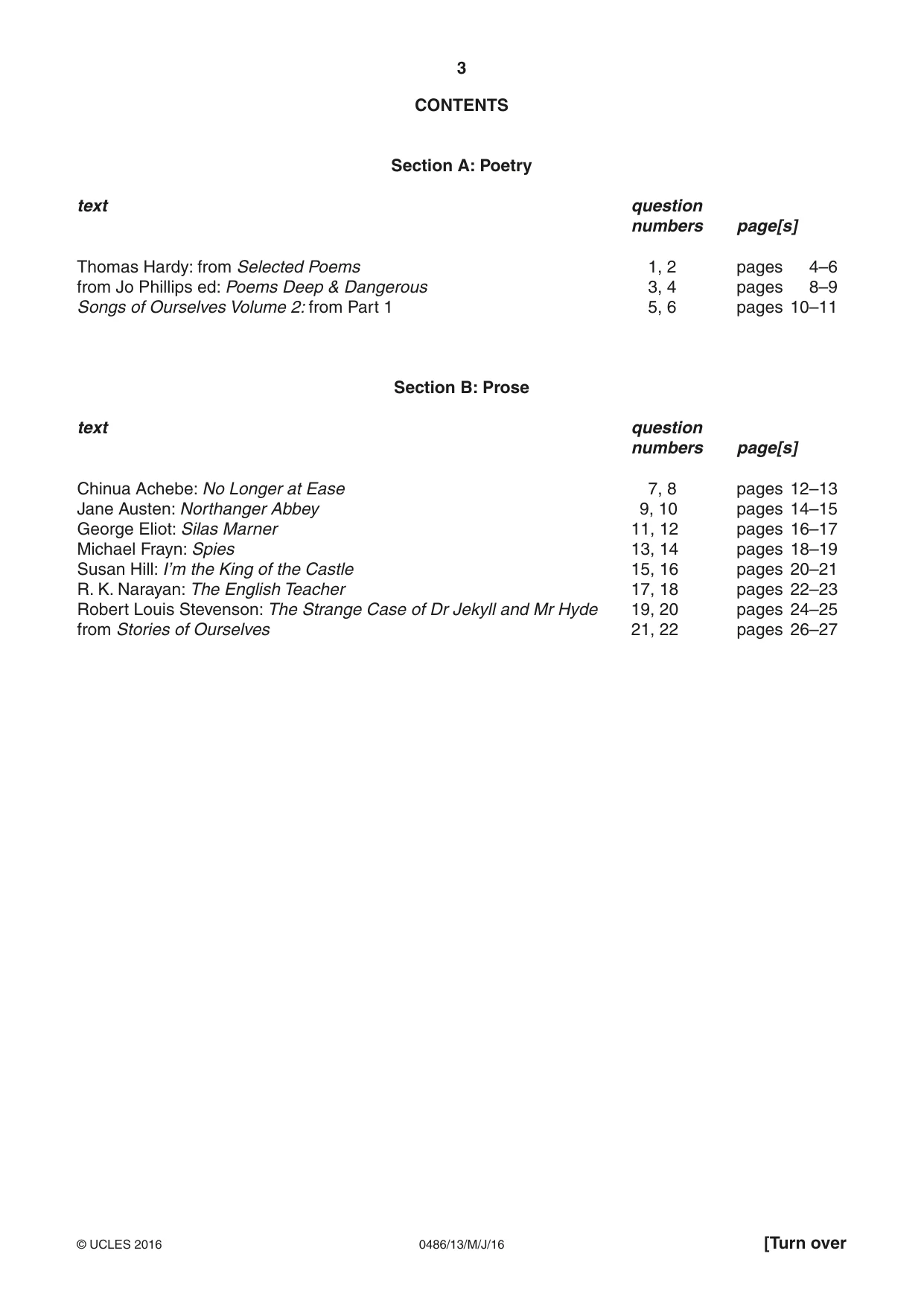 Cambridge IGCSE English - Literature 0486 2016 May/June Paper 1 · Variant 3 question paper, page 3 of 28