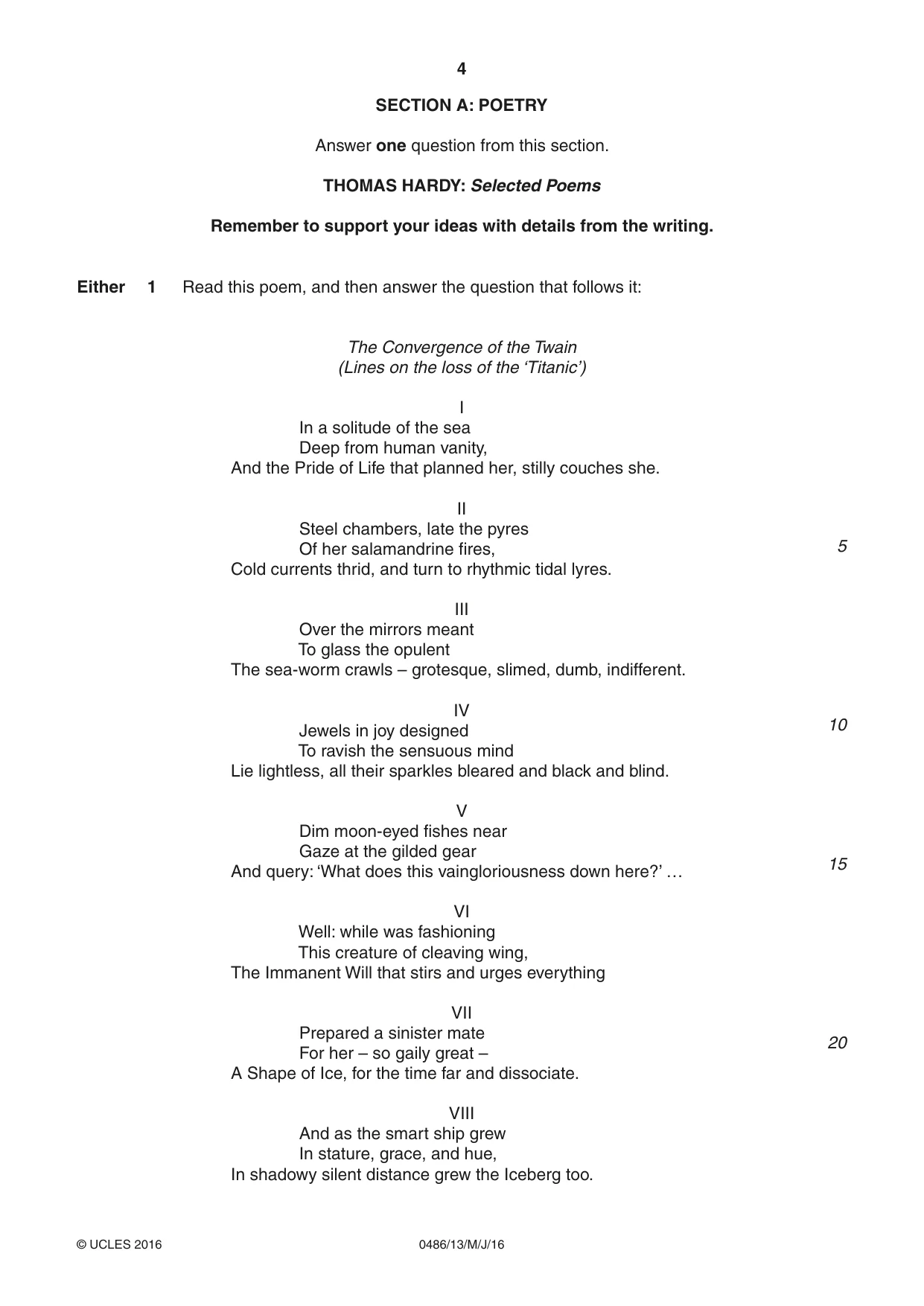 Cambridge IGCSE English - Literature 0486 2016 May/June Paper 1 · Variant 3 question paper, page 4 of 28