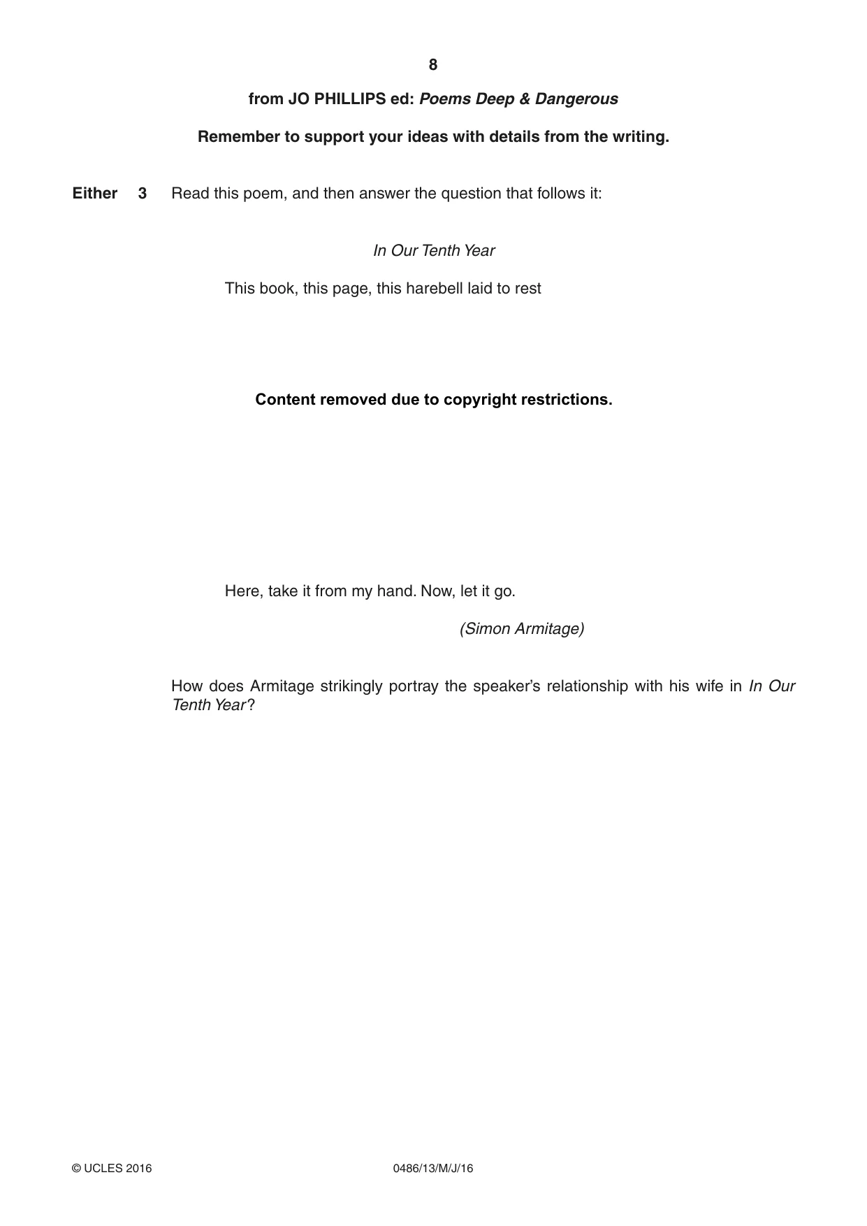 Cambridge IGCSE English - Literature 0486 2016 May/June Paper 1 · Variant 3 question paper, page 8 of 28
