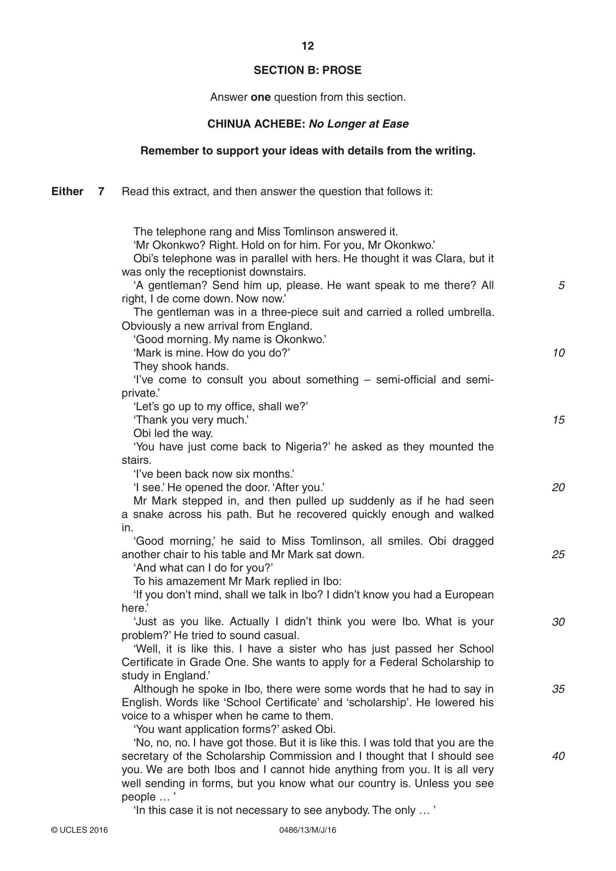 Cambridge IGCSE English - Literature 0486 2016 May/June Paper 1 · Variant 3 question paper, page 12 of 28