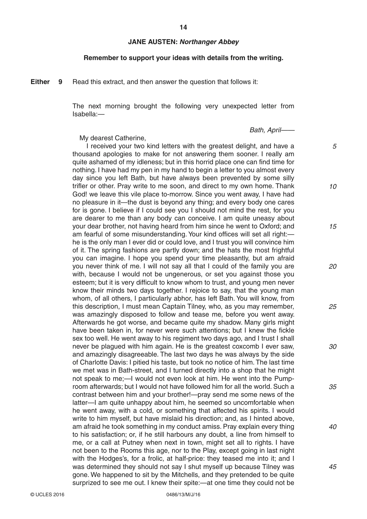 Cambridge IGCSE English - Literature 0486 2016 May/June Paper 1 · Variant 3 question paper, page 14 of 28