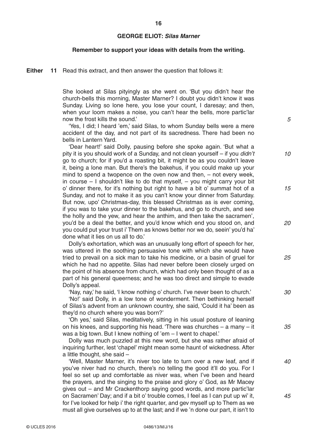 Cambridge IGCSE English - Literature 0486 2016 May/June Paper 1 · Variant 3 question paper, page 16 of 28
