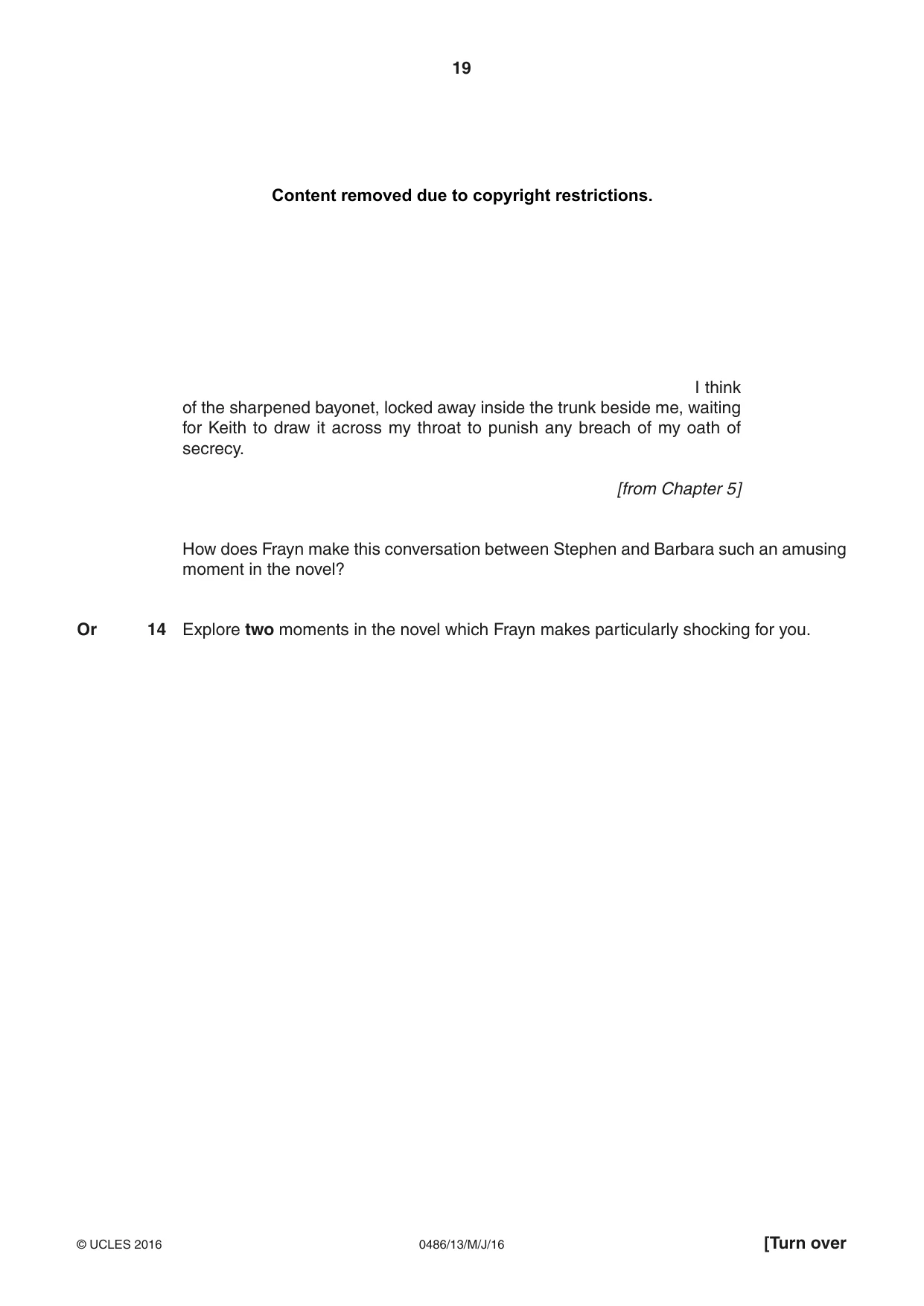 Cambridge IGCSE English - Literature 0486 2016 May/June Paper 1 · Variant 3 question paper, page 19 of 28