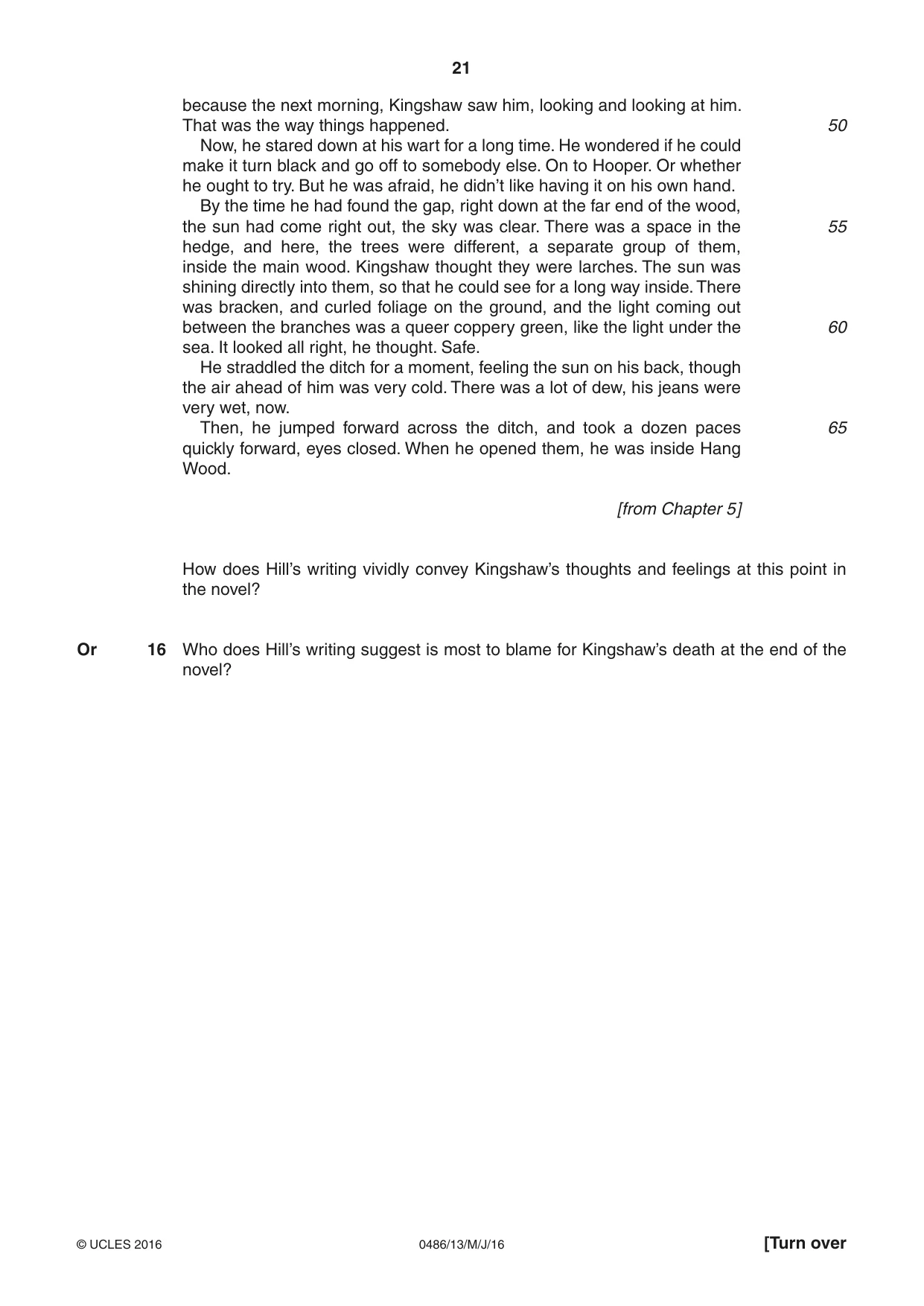 Cambridge IGCSE English - Literature 0486 2016 May/June Paper 1 · Variant 3 question paper, page 21 of 28