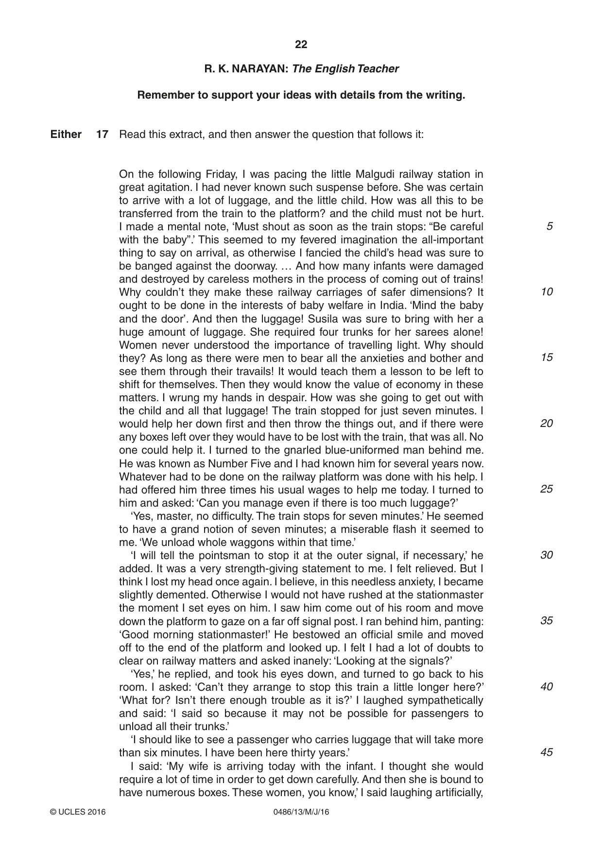 Cambridge IGCSE English - Literature 0486 2016 May/June Paper 1 · Variant 3 question paper, page 22 of 28