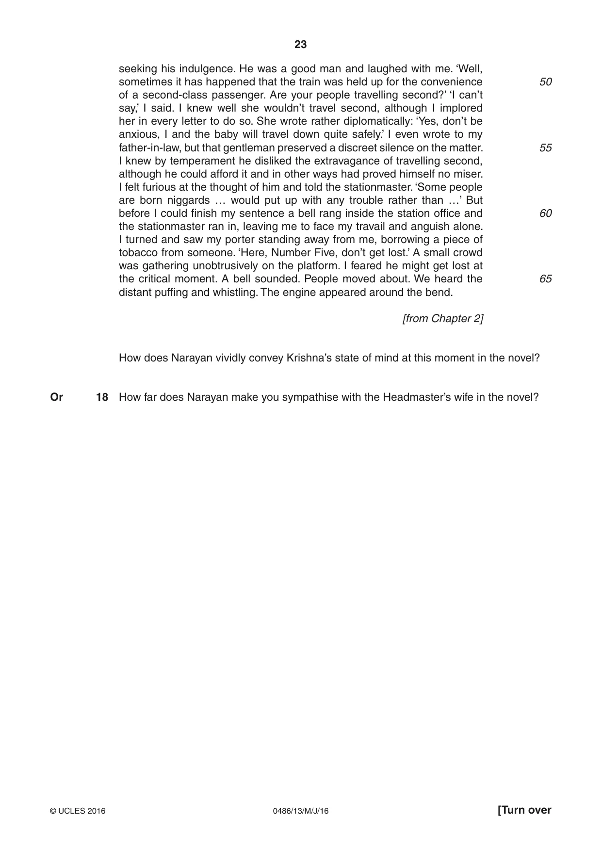 Cambridge IGCSE English - Literature 0486 2016 May/June Paper 1 · Variant 3 question paper, page 23 of 28