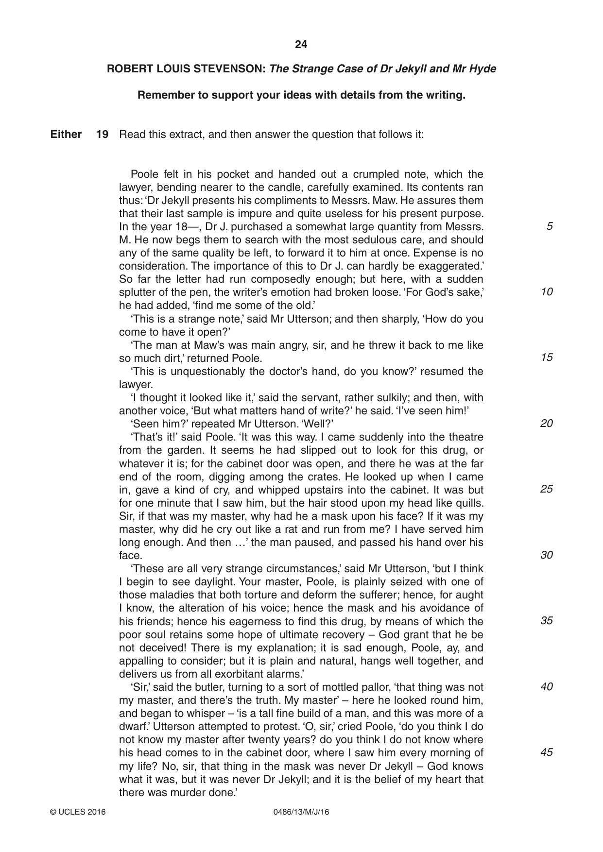 Cambridge IGCSE English - Literature 0486 2016 May/June Paper 1 · Variant 3 question paper, page 24 of 28