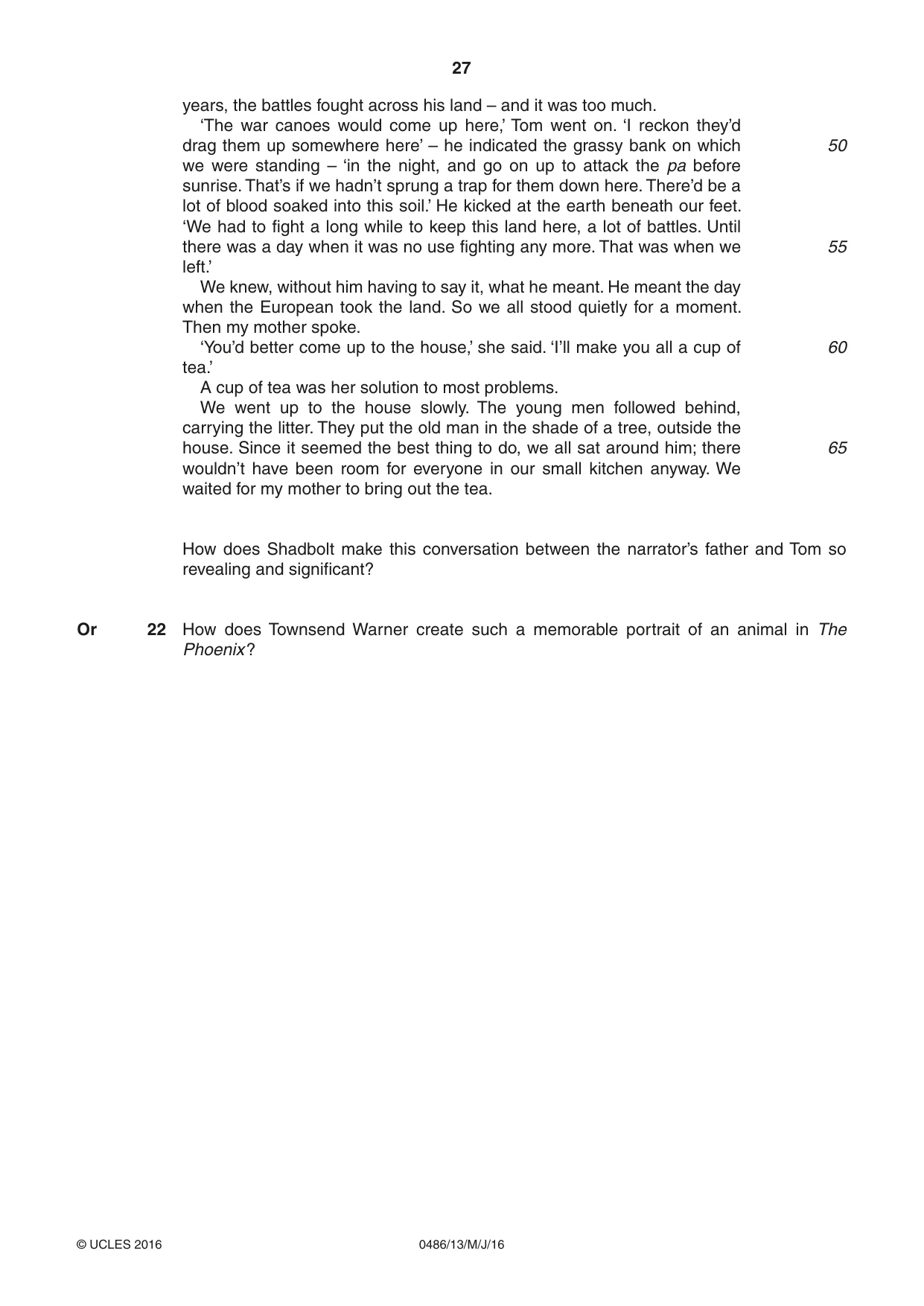 Cambridge IGCSE English - Literature 0486 2016 May/June Paper 1 · Variant 3 question paper, page 27 of 28