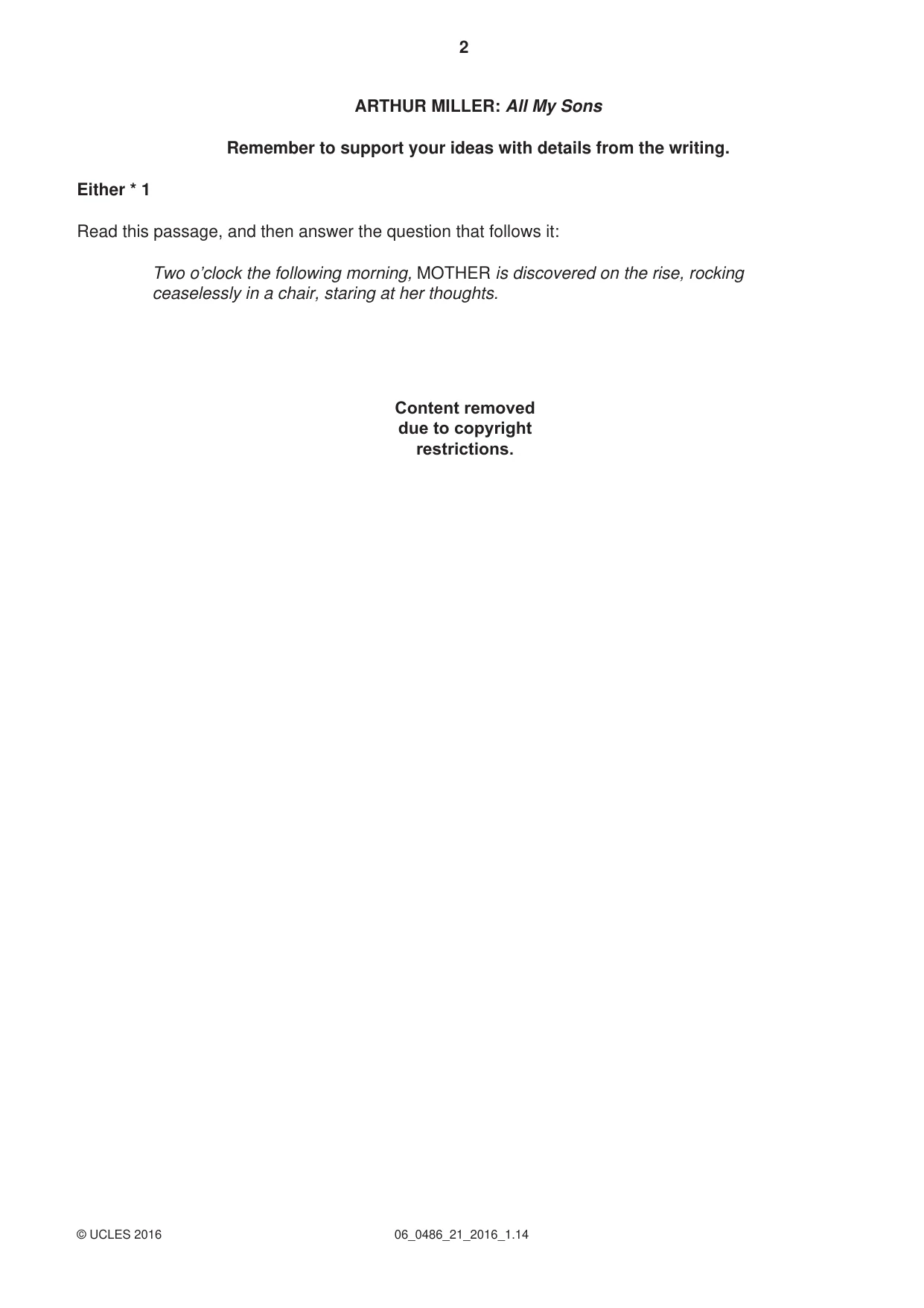 Cambridge IGCSE English - Literature 0486 2016 May/June Paper 2 · Variant 1 question paper, page 2 of 12