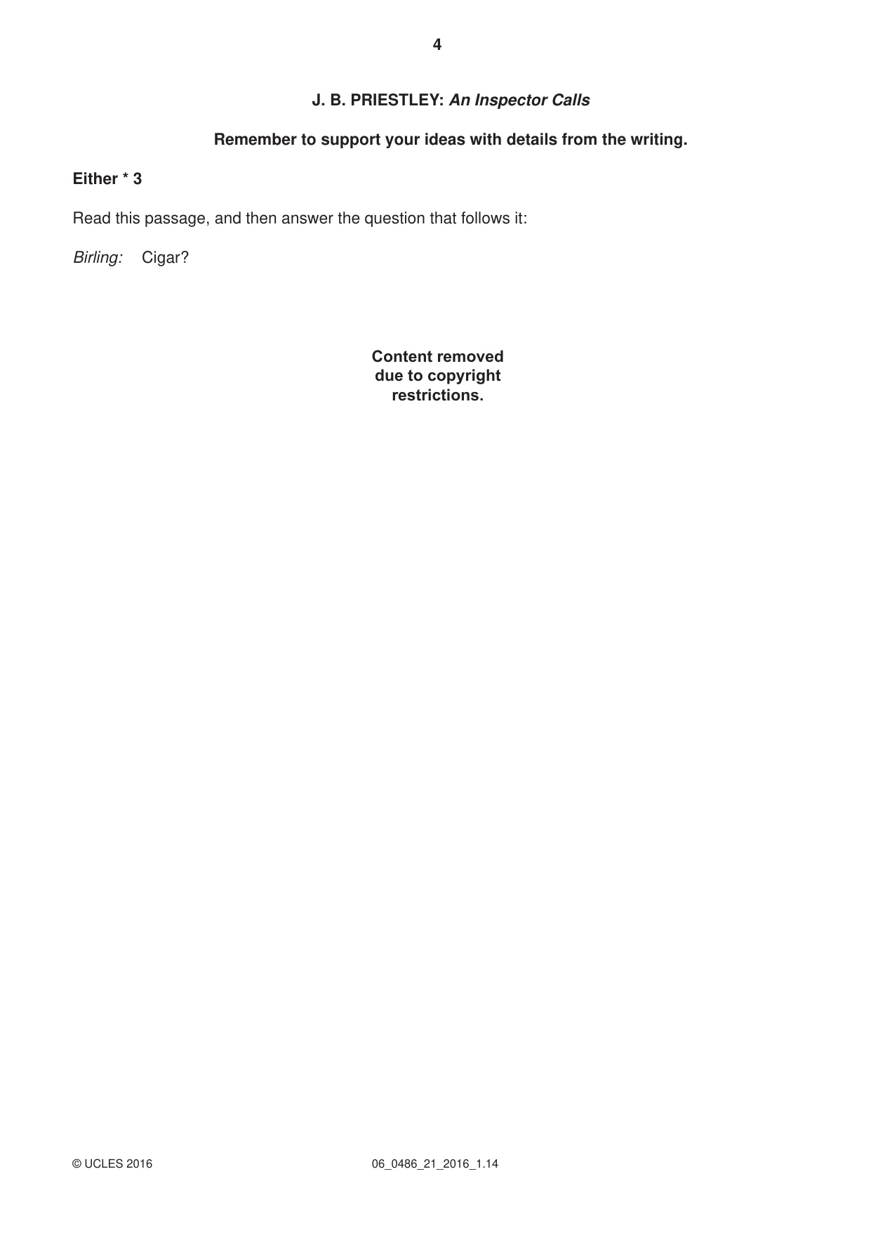 Cambridge IGCSE English - Literature 0486 2016 May/June Paper 2 · Variant 1 question paper, page 4 of 12
