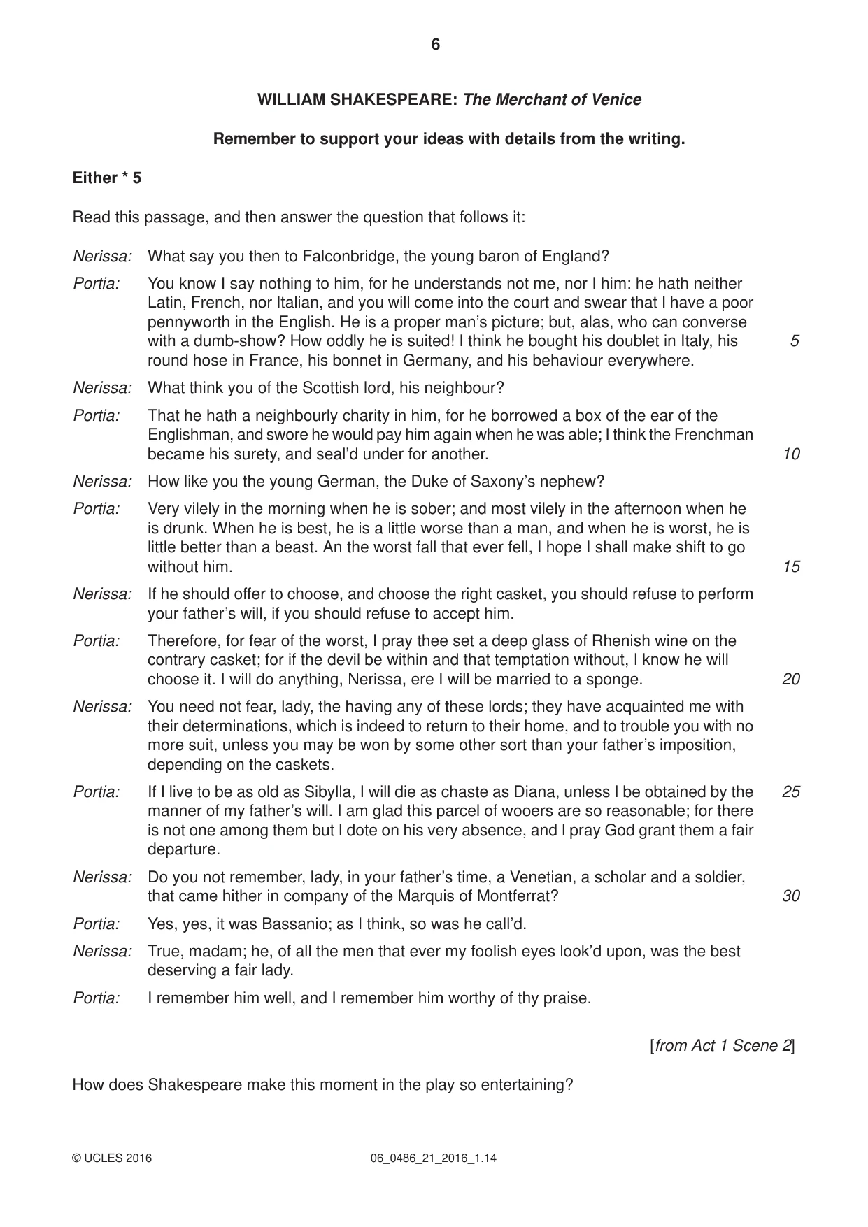Cambridge IGCSE English - Literature 0486 2016 May/June Paper 2 · Variant 1 question paper, page 6 of 12