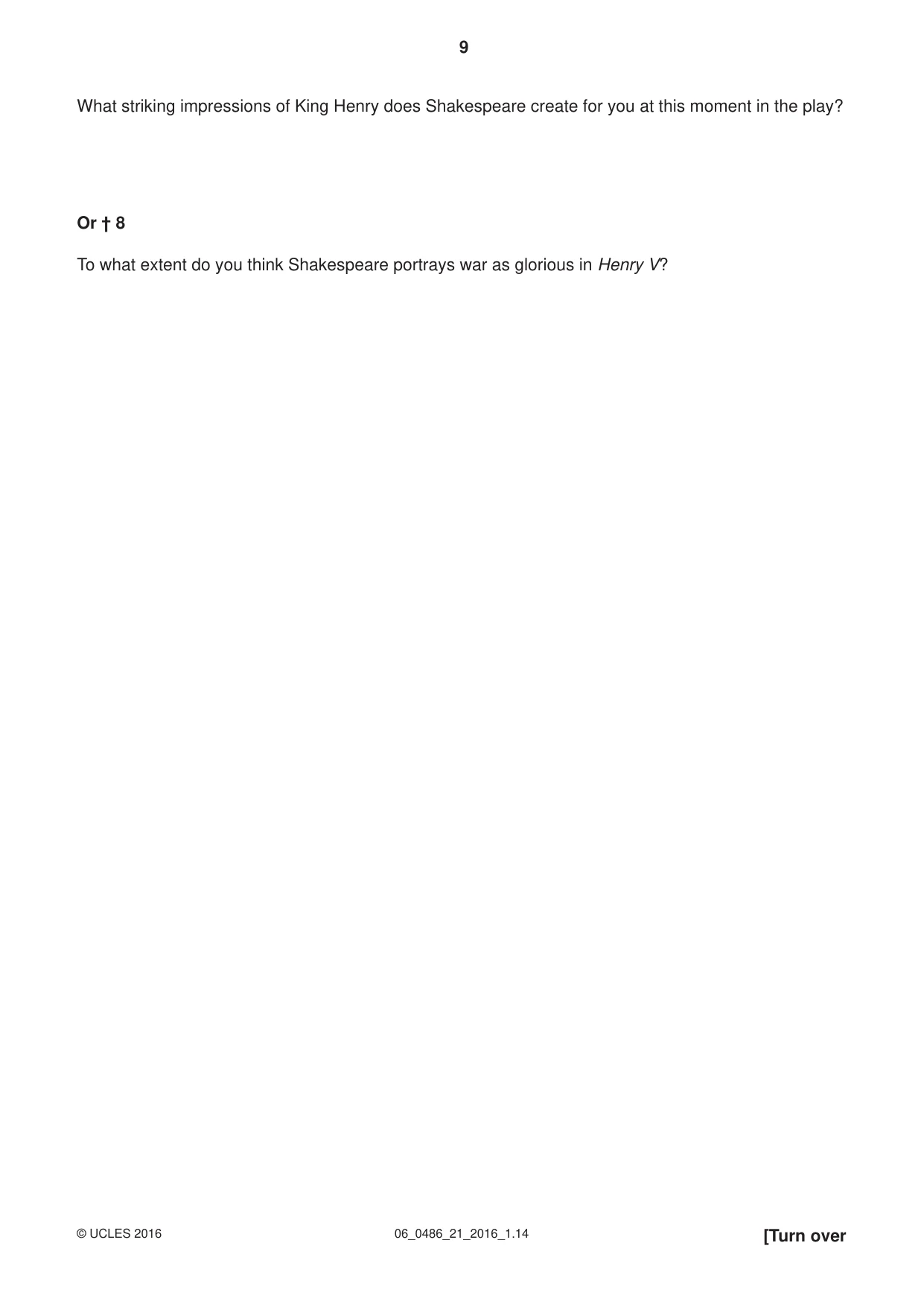 Cambridge IGCSE English - Literature 0486 2016 May/June Paper 2 · Variant 1 question paper, page 9 of 12