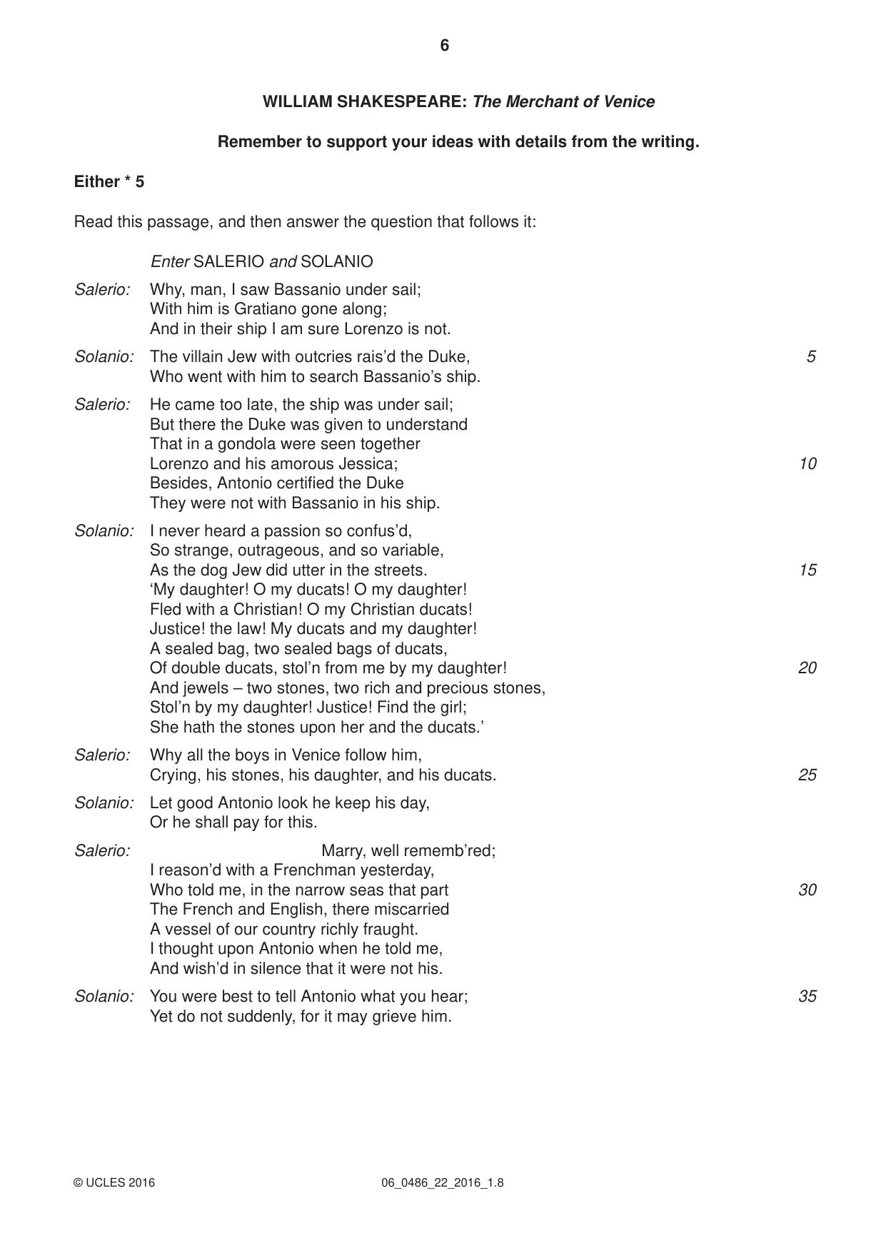 Cambridge IGCSE English - Literature 0486 2016 May/June Paper 2 · Variant 2 question paper, page 6 of 12