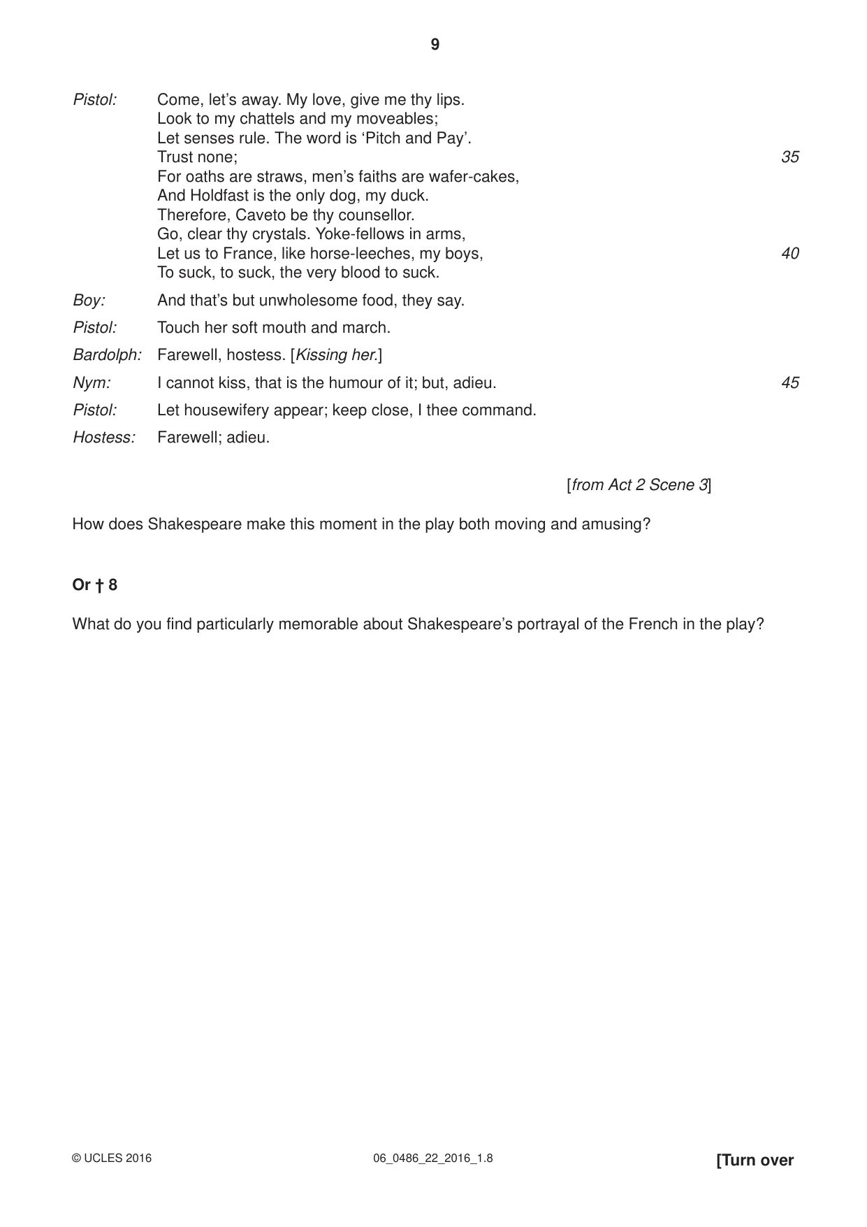 Cambridge IGCSE English - Literature 0486 2016 May/June Paper 2 · Variant 2 question paper, page 9 of 12