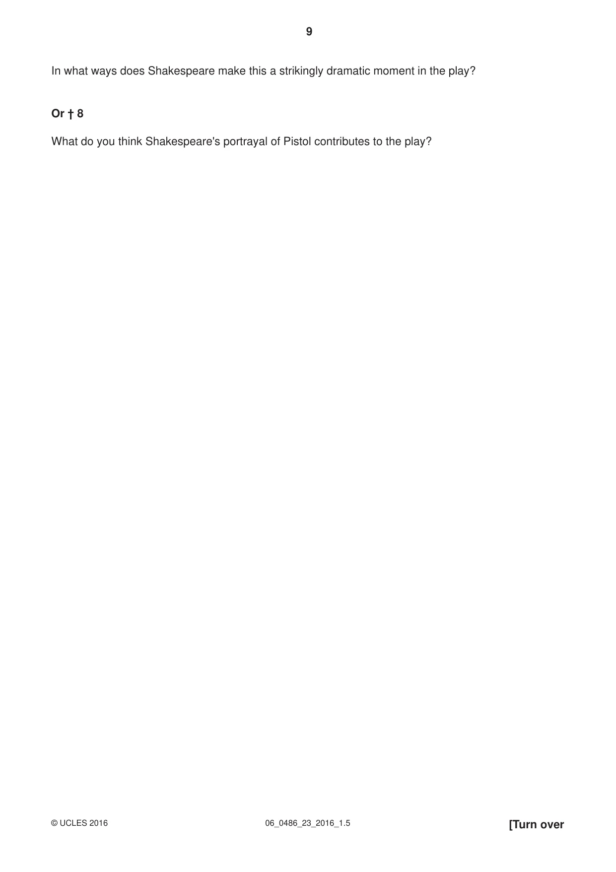 Cambridge IGCSE English - Literature 0486 2016 May/June Paper 2 · Variant 3 question paper, page 9 of 12