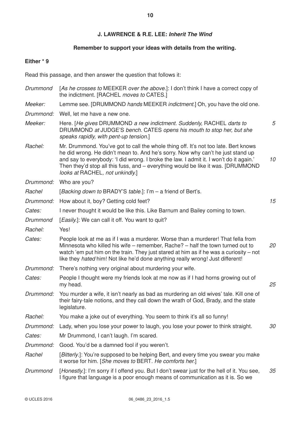 Cambridge IGCSE English - Literature 0486 2016 May/June Paper 2 · Variant 3 question paper, page 10 of 12