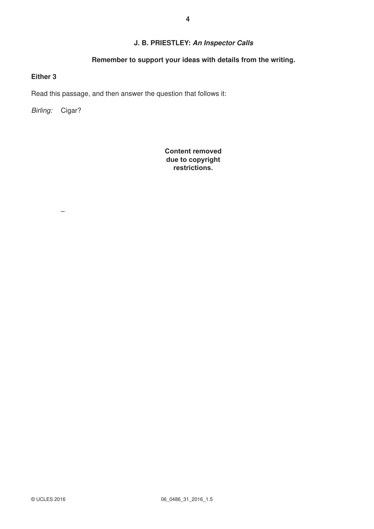 Cambridge IGCSE English - Literature 0486 2016 May/June Paper 3 · Variant 1 question paper, page 4 of 12