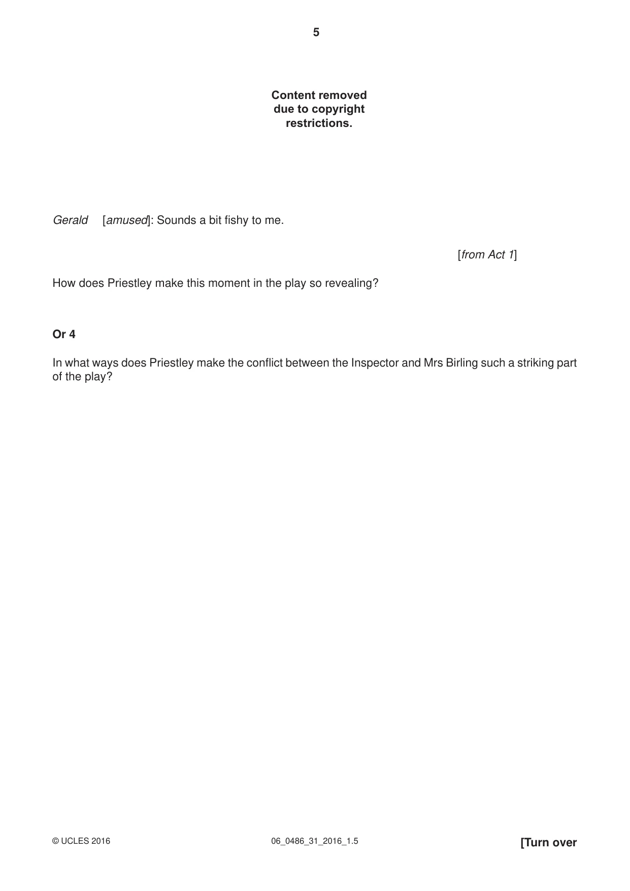 Cambridge IGCSE English - Literature 0486 2016 May/June Paper 3 · Variant 1 question paper, page 5 of 12