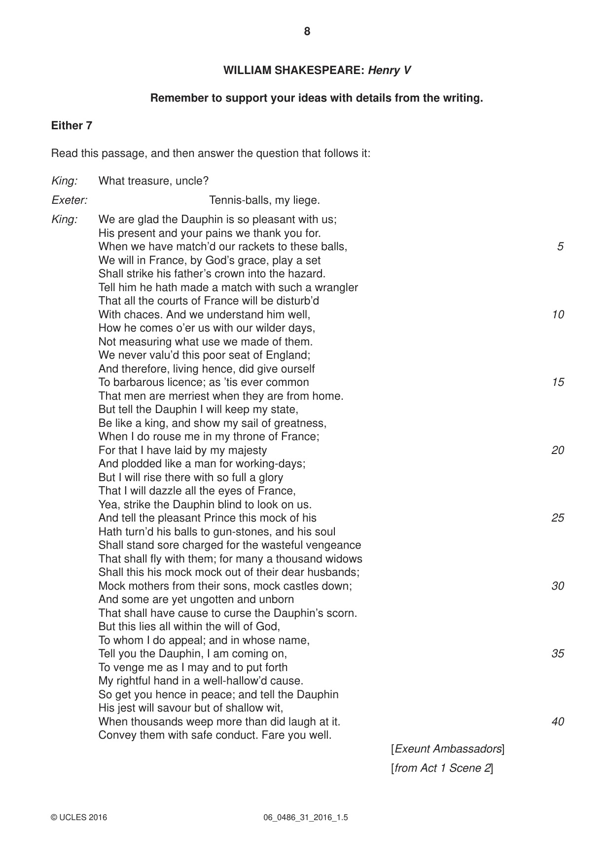 Cambridge IGCSE English - Literature 0486 2016 May/June Paper 3 · Variant 1 question paper, page 8 of 12