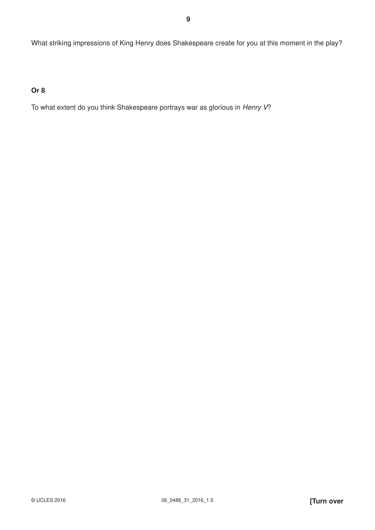 Cambridge IGCSE English - Literature 0486 2016 May/June Paper 3 · Variant 1 question paper, page 9 of 12