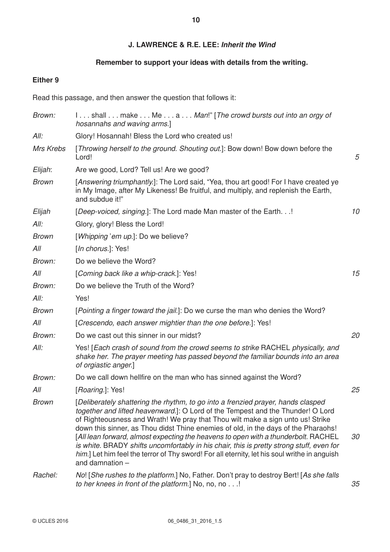 Cambridge IGCSE English - Literature 0486 2016 May/June Paper 3 · Variant 1 question paper, page 10 of 12