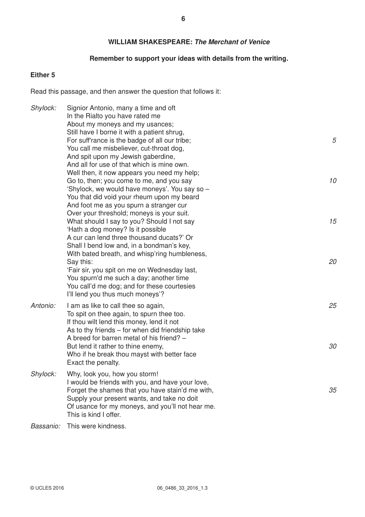 Cambridge IGCSE English - Literature 0486 2016 May/June Paper 3 · Variant 3 question paper, page 6 of 12