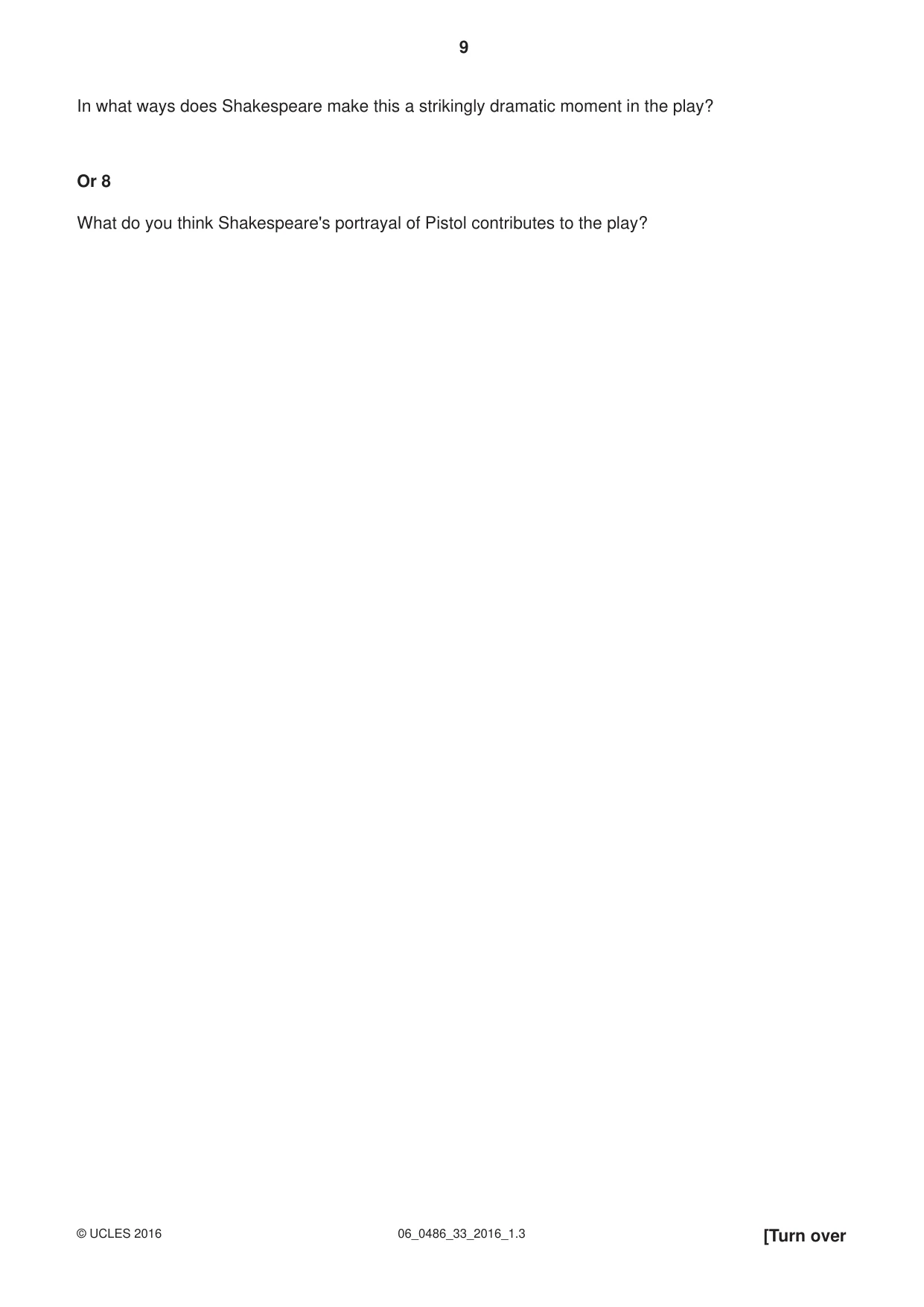 Cambridge IGCSE English - Literature 0486 2016 May/June Paper 3 · Variant 3 question paper, page 9 of 12