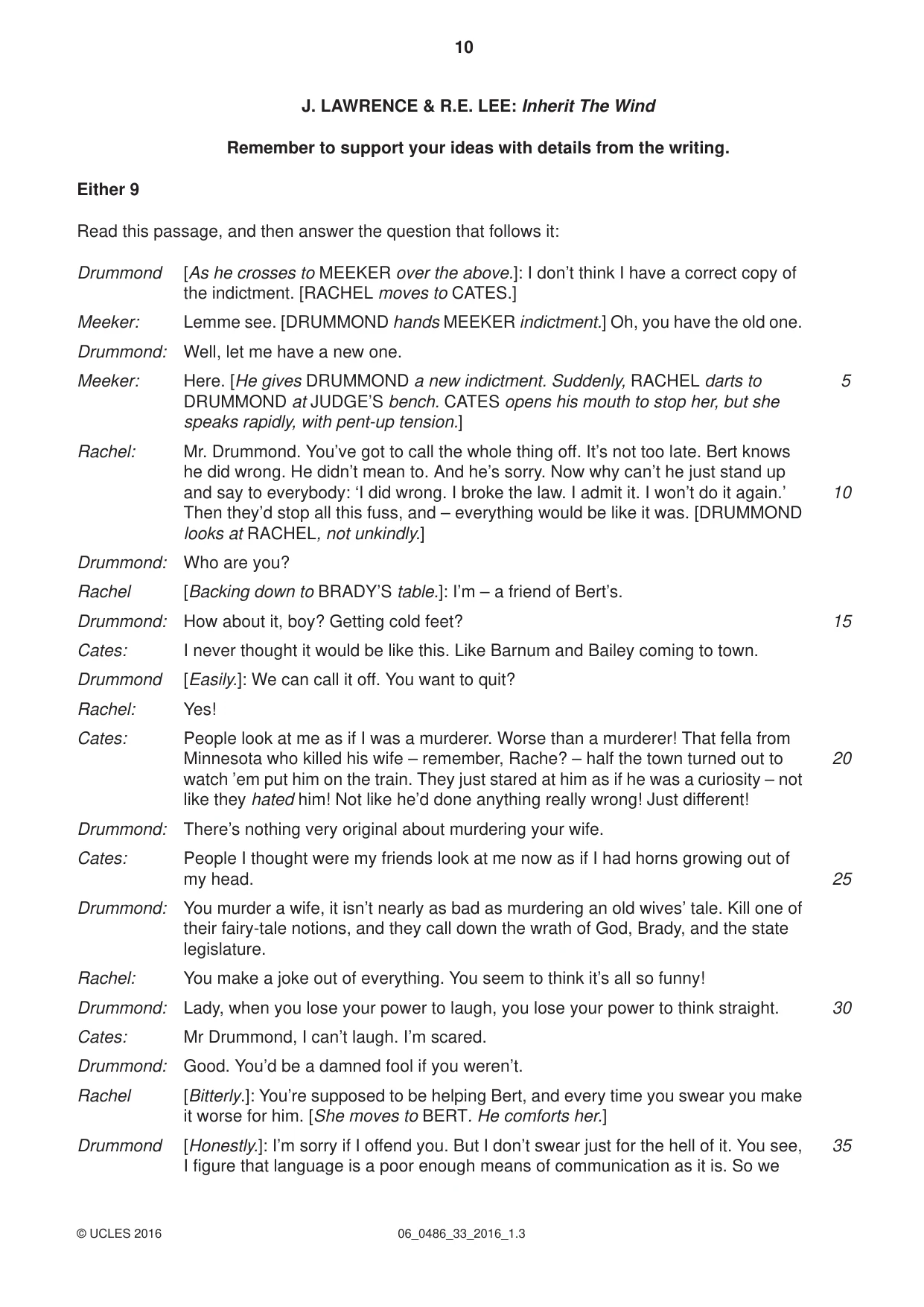 Cambridge IGCSE English - Literature 0486 2016 May/June Paper 3 · Variant 3 question paper, page 10 of 12
