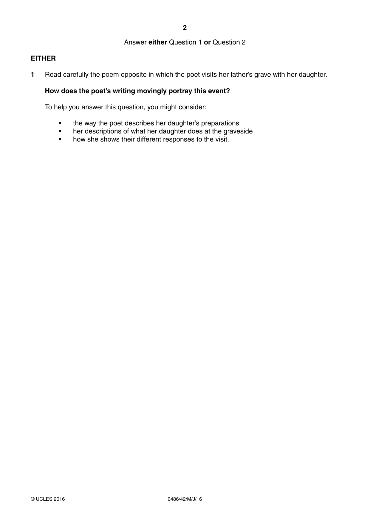 Cambridge IGCSE English - Literature 0486 2016 May/June Paper 4 · Variant 2 question paper, page 2 of 8