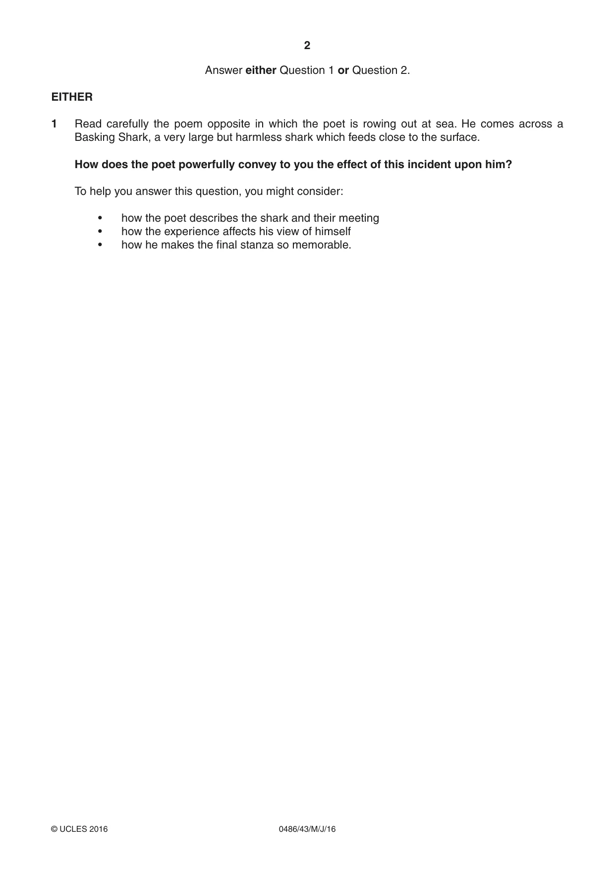 Cambridge IGCSE English - Literature 0486 2016 May/June Paper 4 · Variant 3 question paper, page 2 of 8