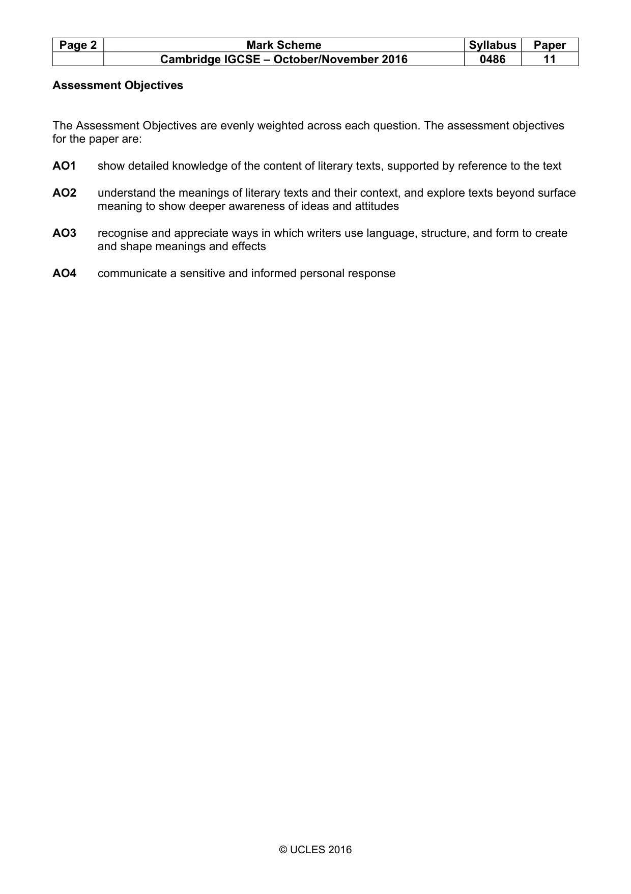 Mark scheme, page 2 of 3
