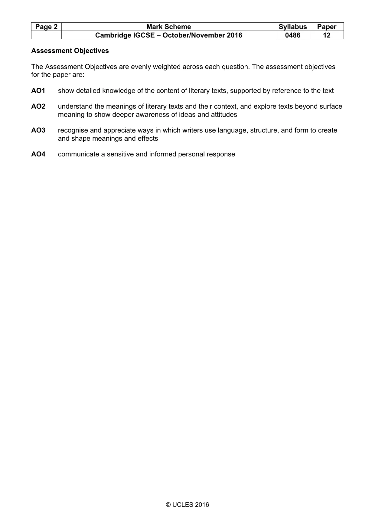 Mark scheme, page 2 of 3