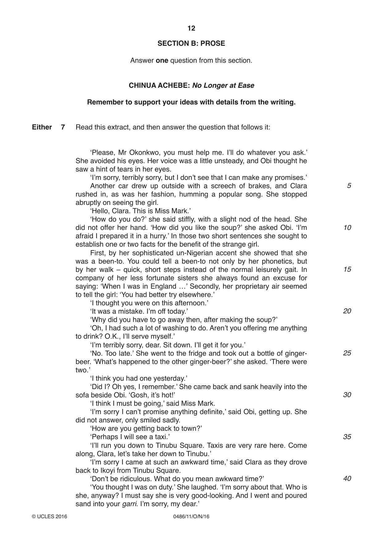 Cambridge IGCSE English - Literature 0486 2016 Oct/Nov Paper 1 · Variant 1 question paper, page 12 of 28