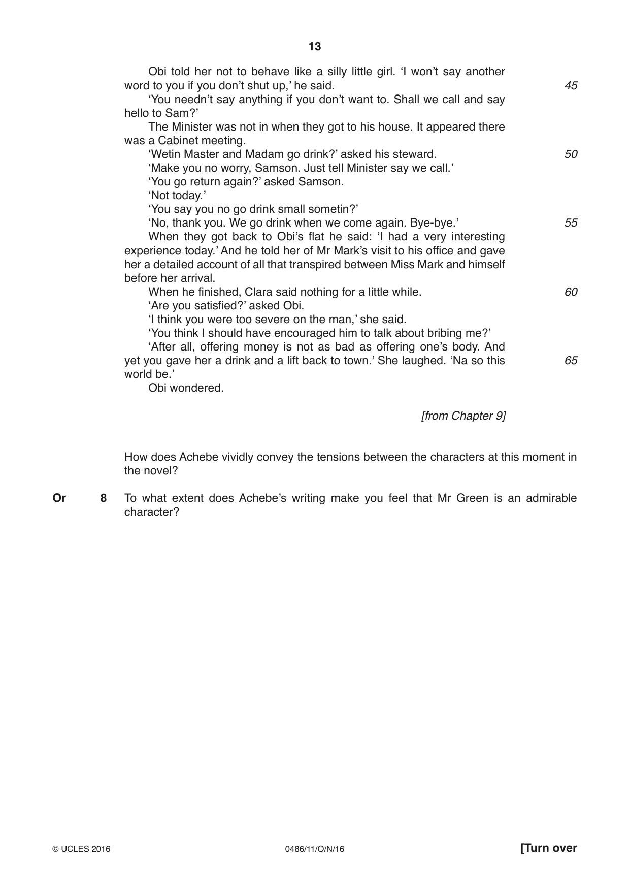 Cambridge IGCSE English - Literature 0486 2016 Oct/Nov Paper 1 · Variant 1 question paper, page 13 of 28