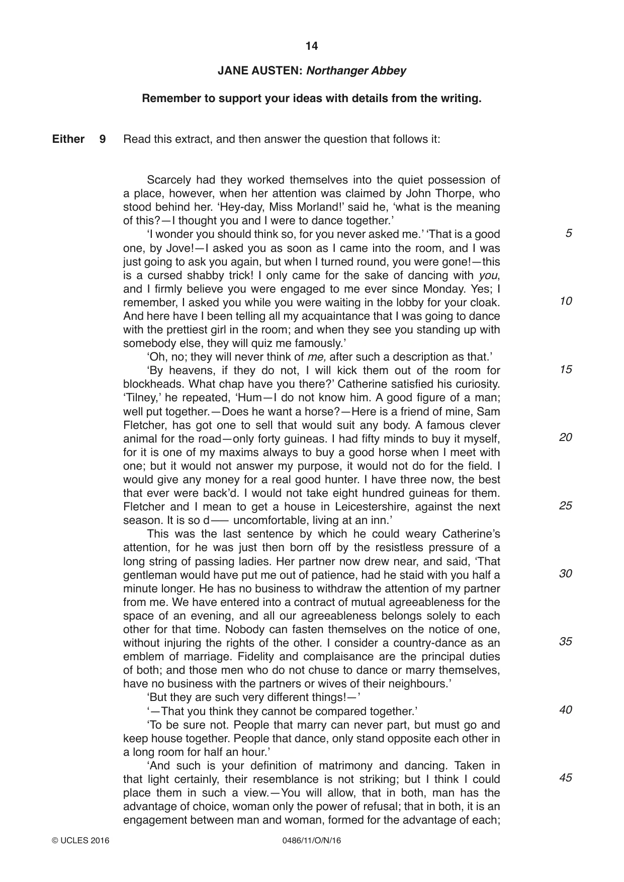 Cambridge IGCSE English - Literature 0486 2016 Oct/Nov Paper 1 · Variant 1 question paper, page 14 of 28