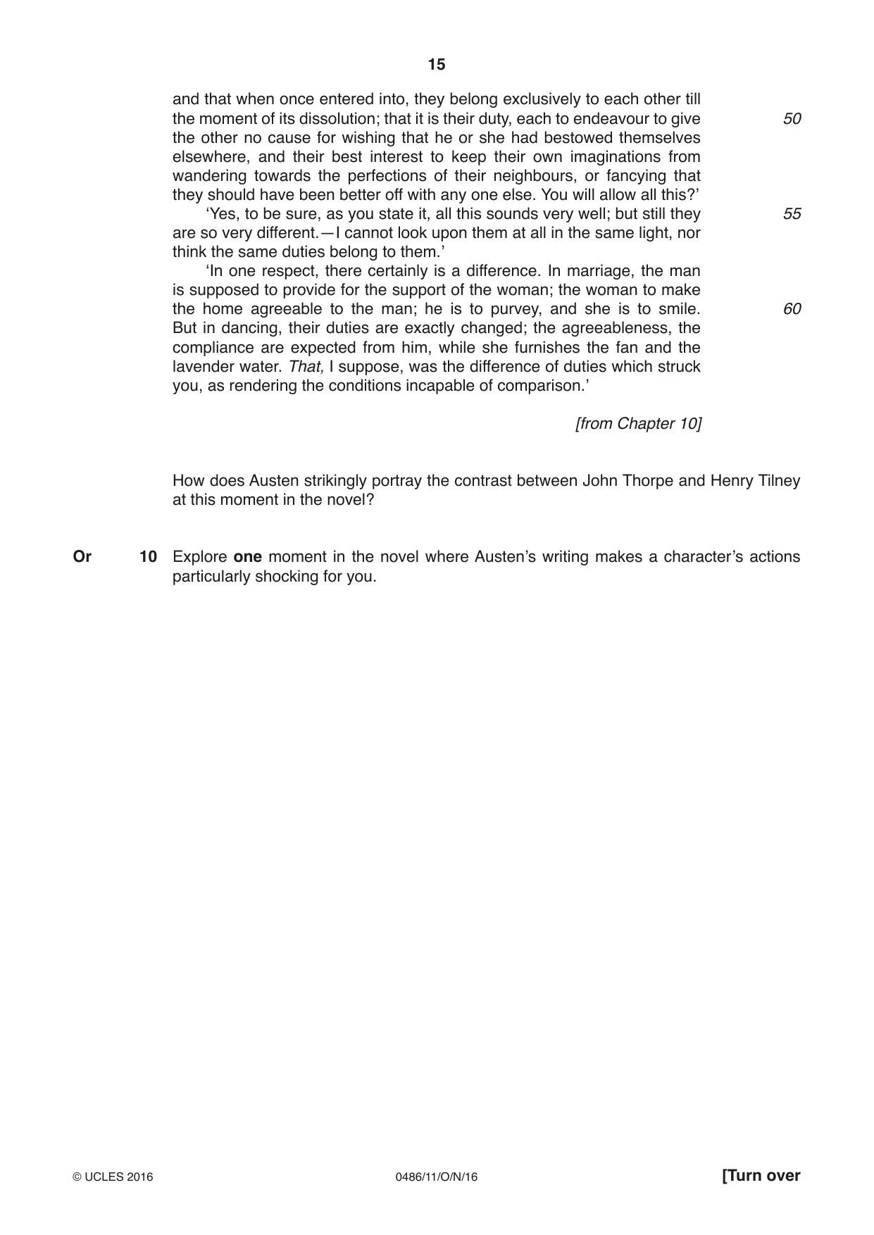 Cambridge IGCSE English - Literature 0486 2016 Oct/Nov Paper 1 · Variant 1 question paper, page 15 of 28