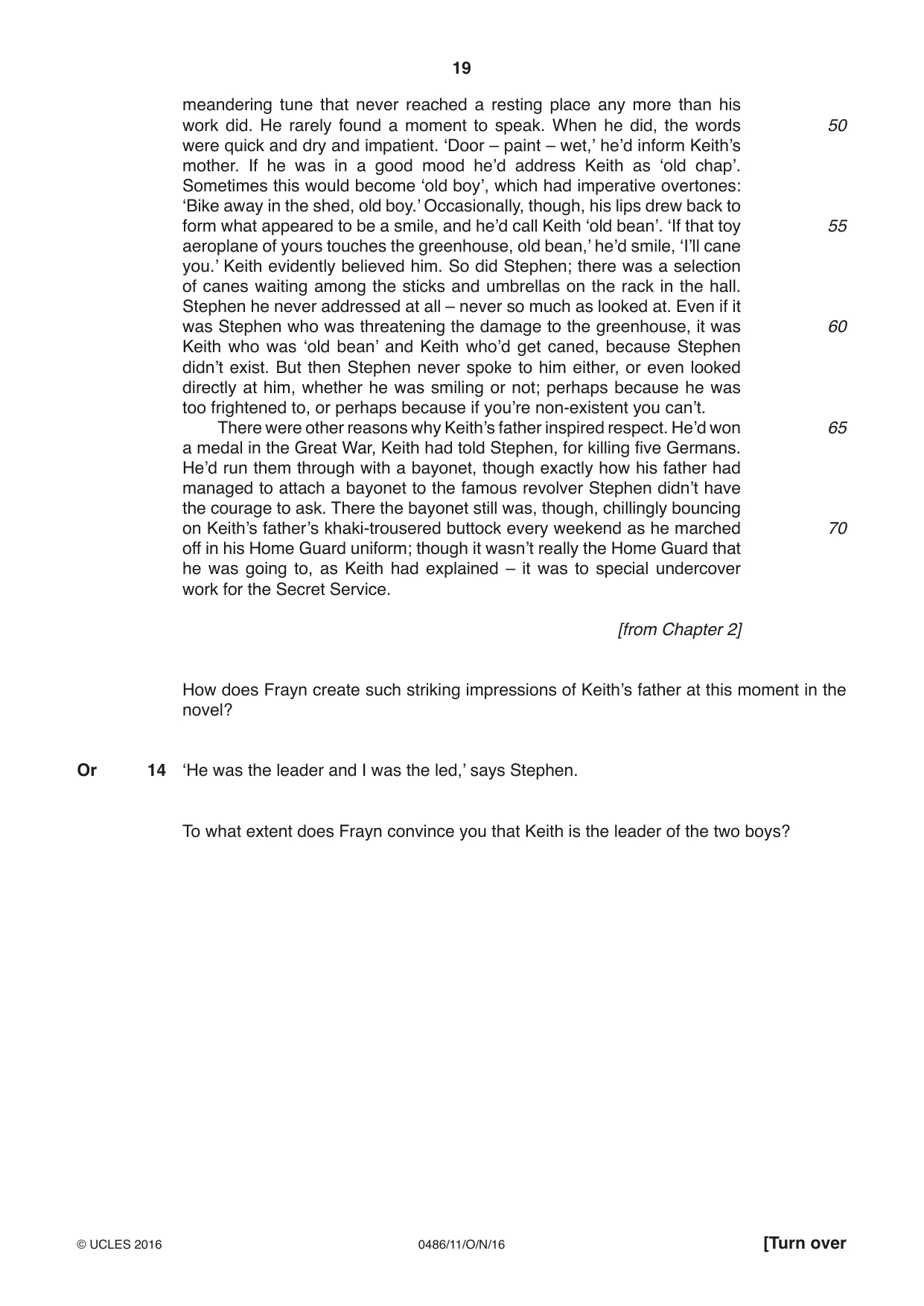 Cambridge IGCSE English - Literature 0486 2016 Oct/Nov Paper 1 · Variant 1 question paper, page 19 of 28