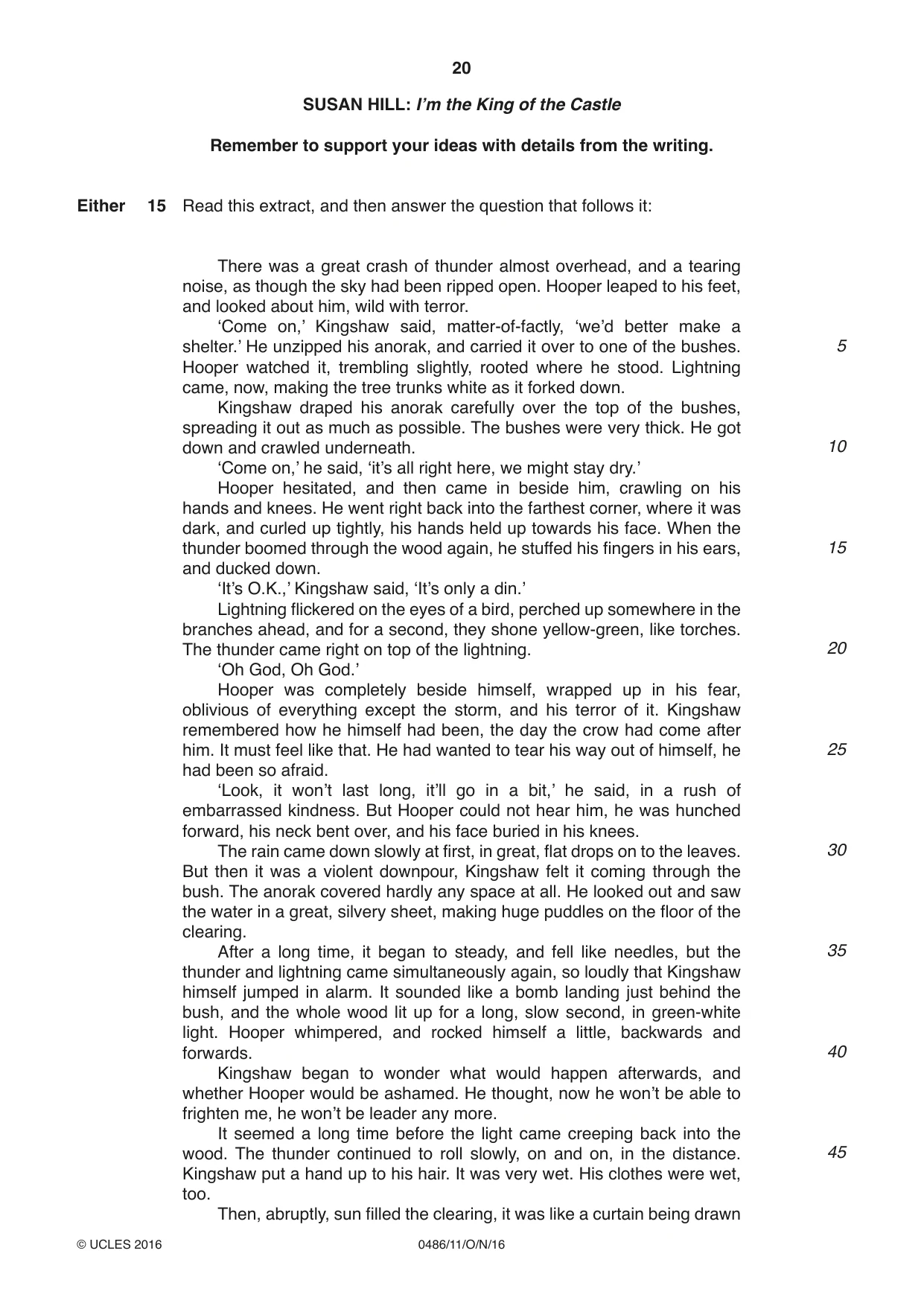 Cambridge IGCSE English - Literature 0486 2016 Oct/Nov Paper 1 · Variant 1 question paper, page 20 of 28