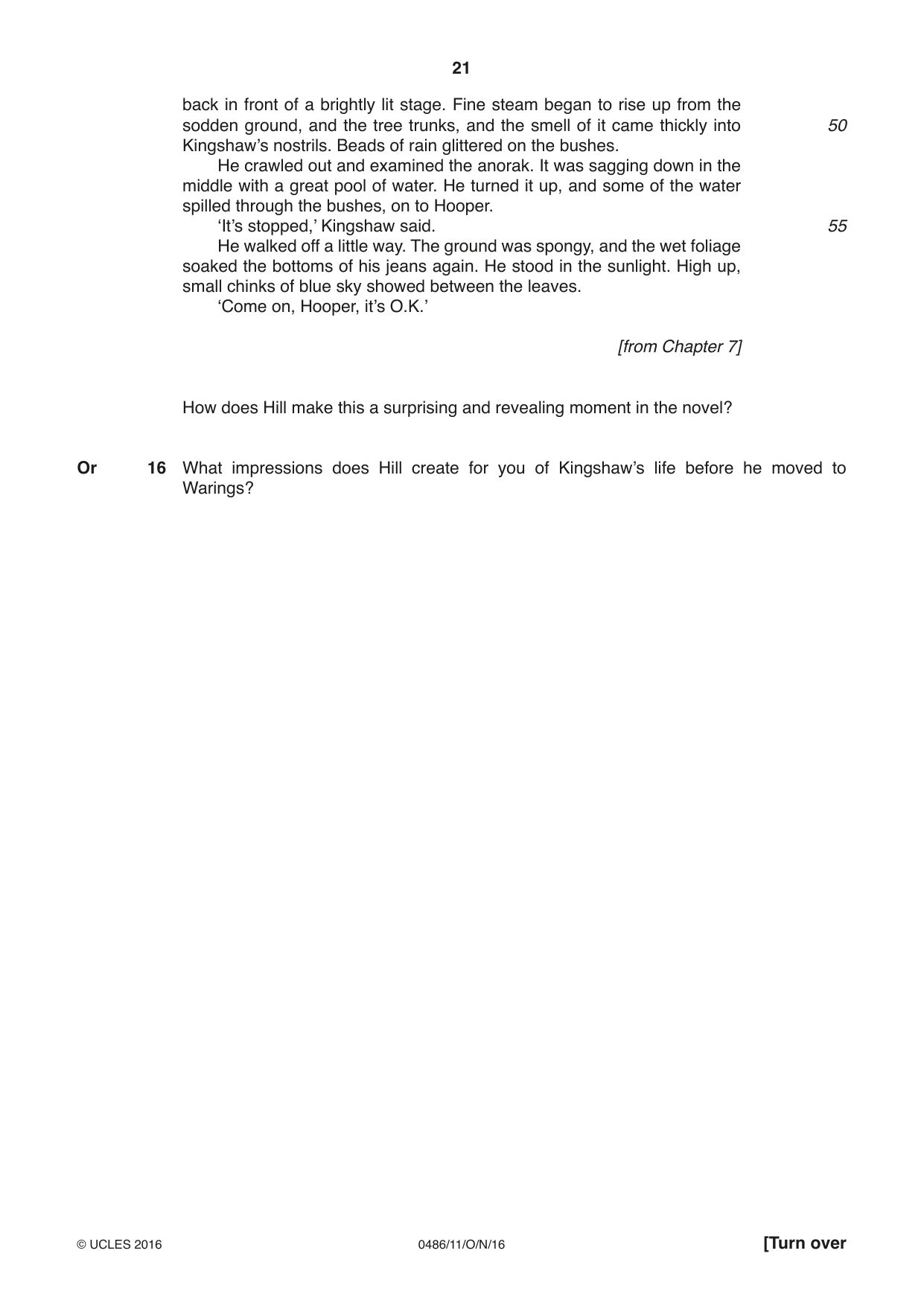 Cambridge IGCSE English - Literature 0486 2016 Oct/Nov Paper 1 · Variant 1 question paper, page 21 of 28