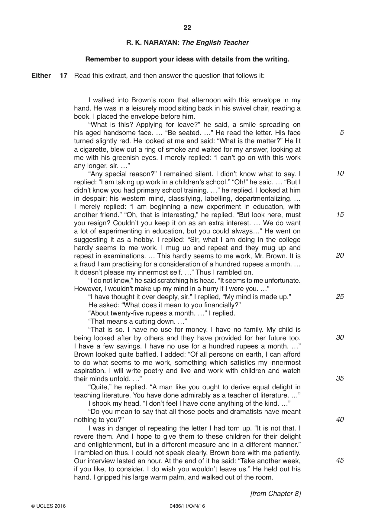 Cambridge IGCSE English - Literature 0486 2016 Oct/Nov Paper 1 · Variant 1 question paper, page 22 of 28