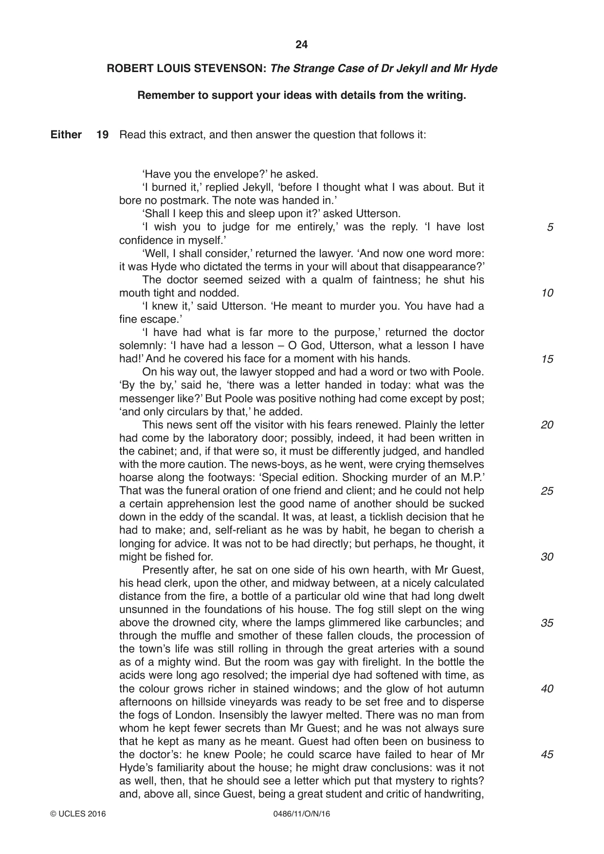 Cambridge IGCSE English - Literature 0486 2016 Oct/Nov Paper 1 · Variant 1 question paper, page 24 of 28
