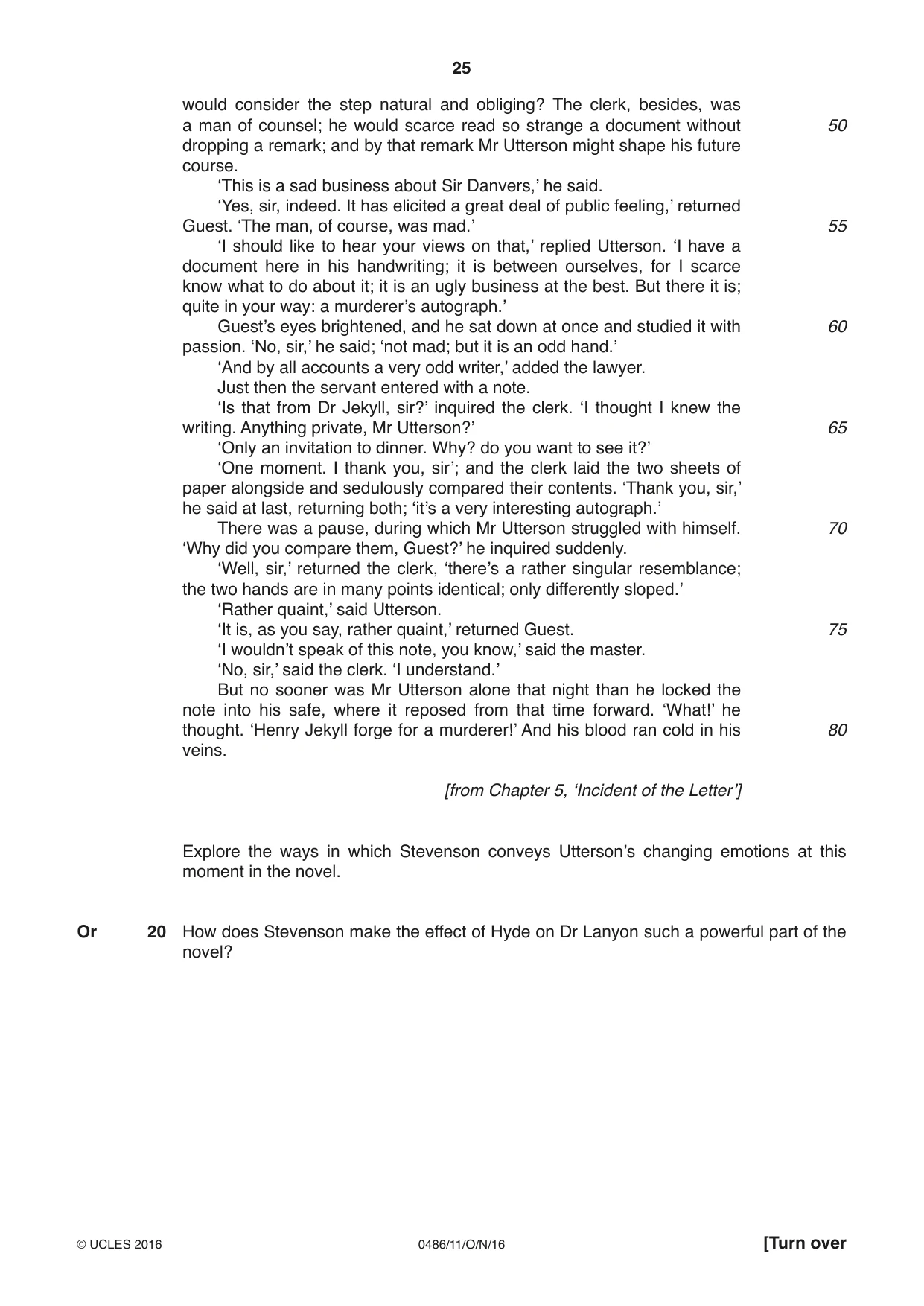 Cambridge IGCSE English - Literature 0486 2016 Oct/Nov Paper 1 · Variant 1 question paper, page 25 of 28